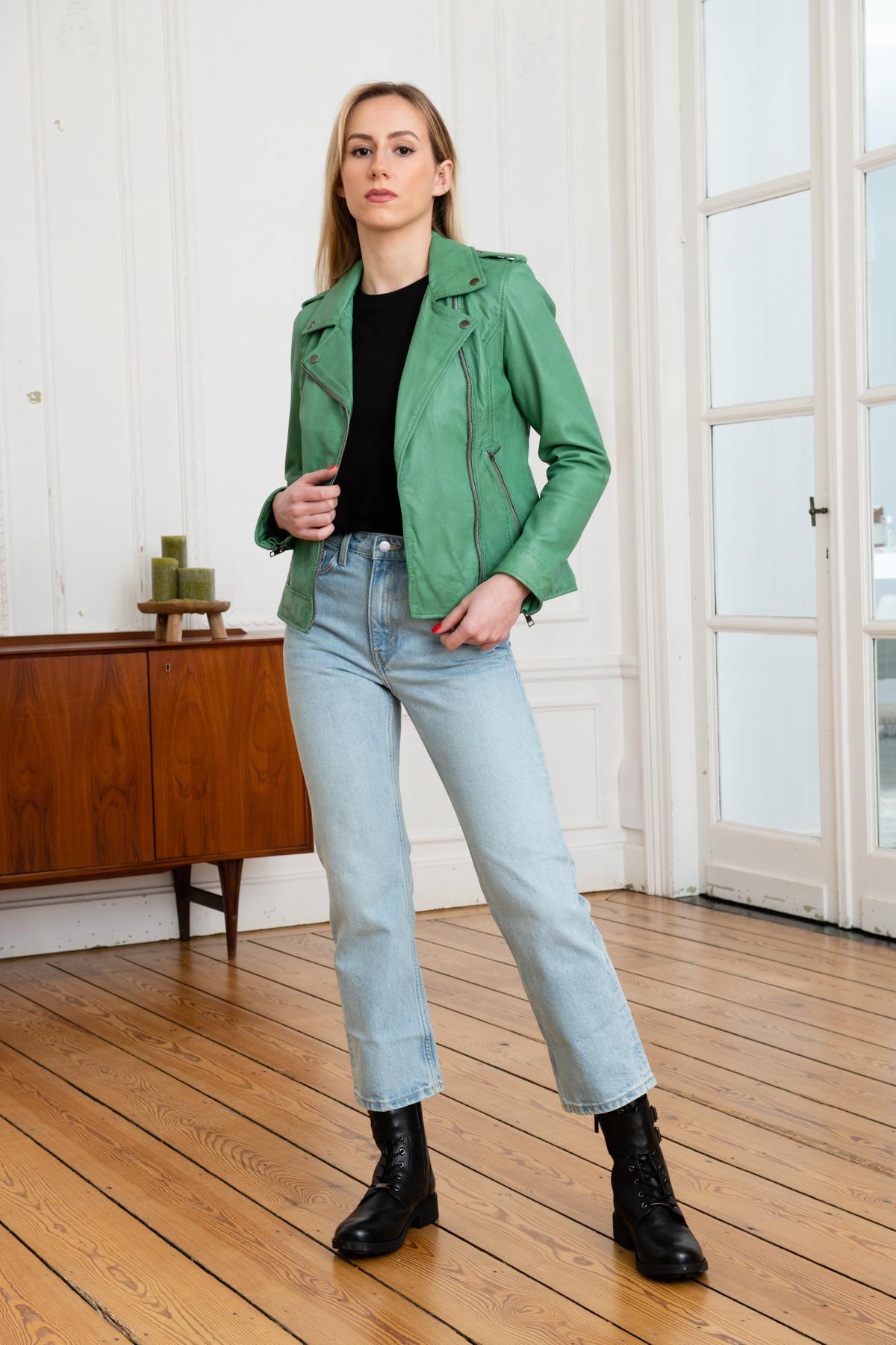 Long pastel green women's perfecto - Image n°2