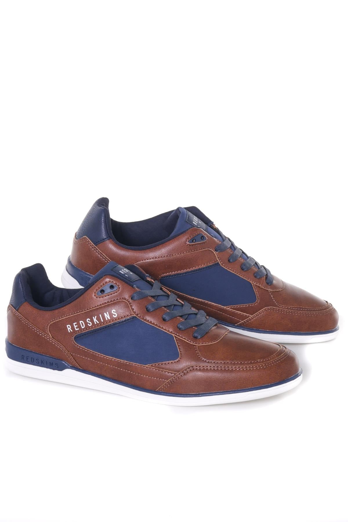 Cognac and navy blue leather sneakers - Image n°8