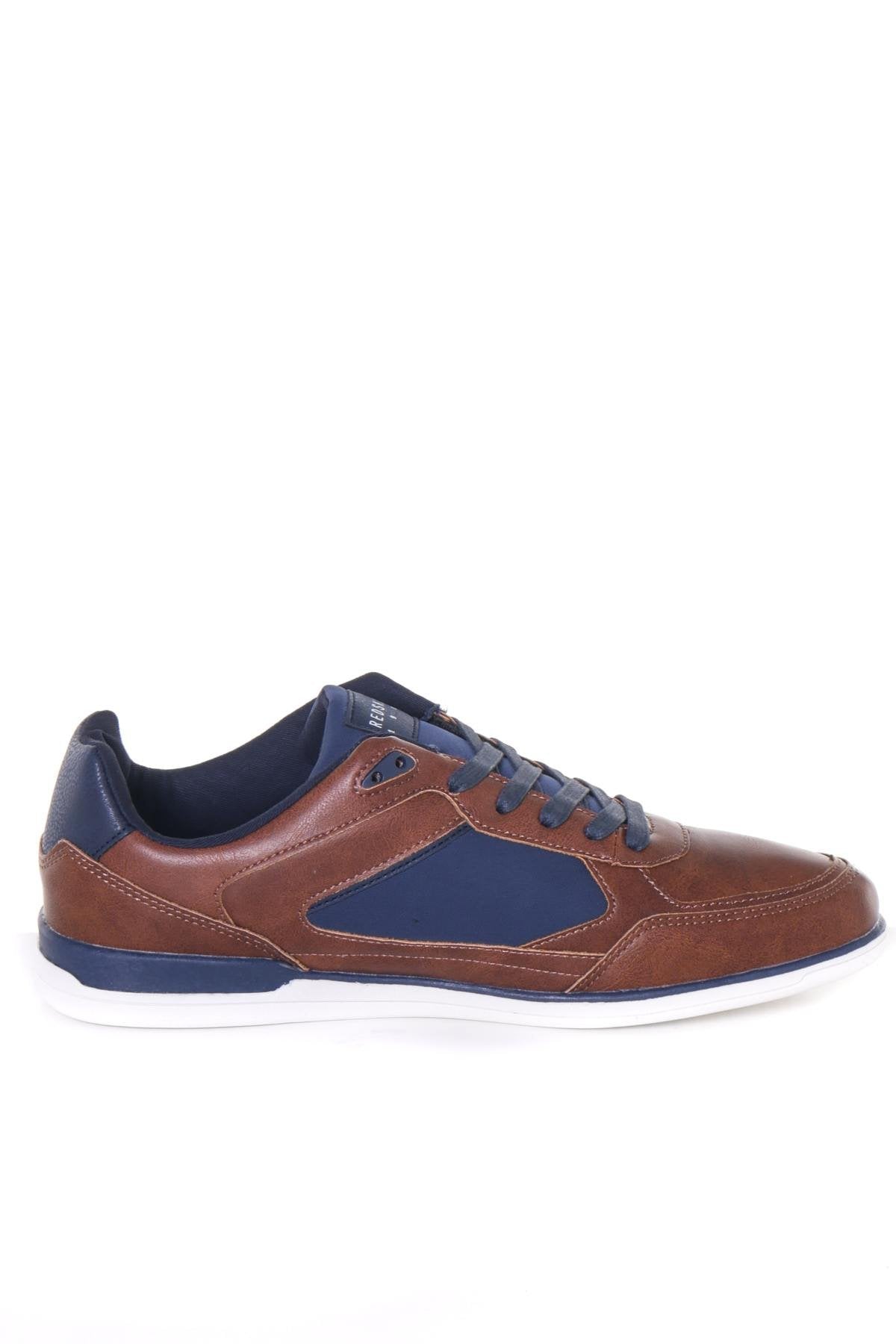 Cognac and navy blue leather sneakers - Image n°9