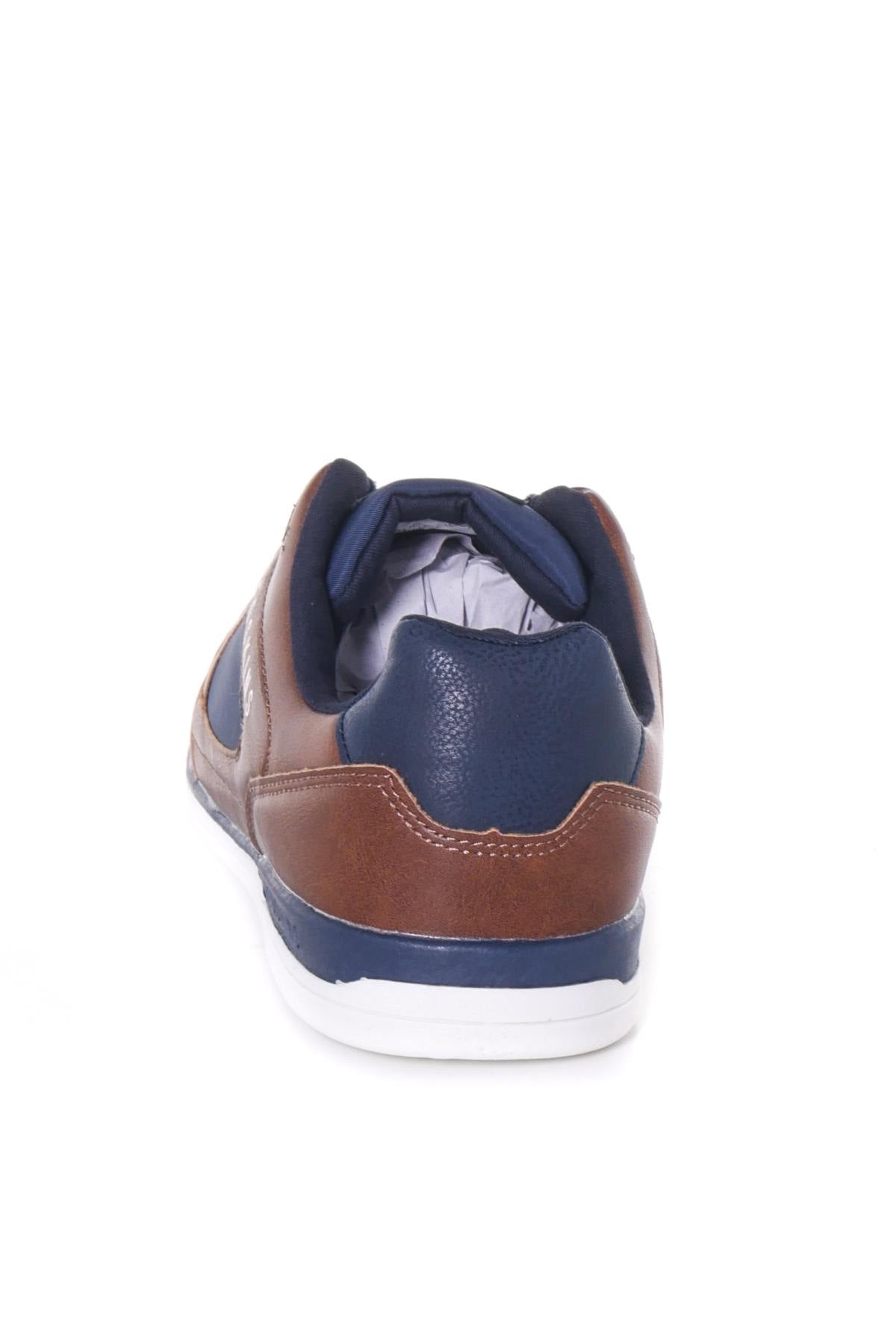 Cognac and navy blue leather sneakers - Image n°13