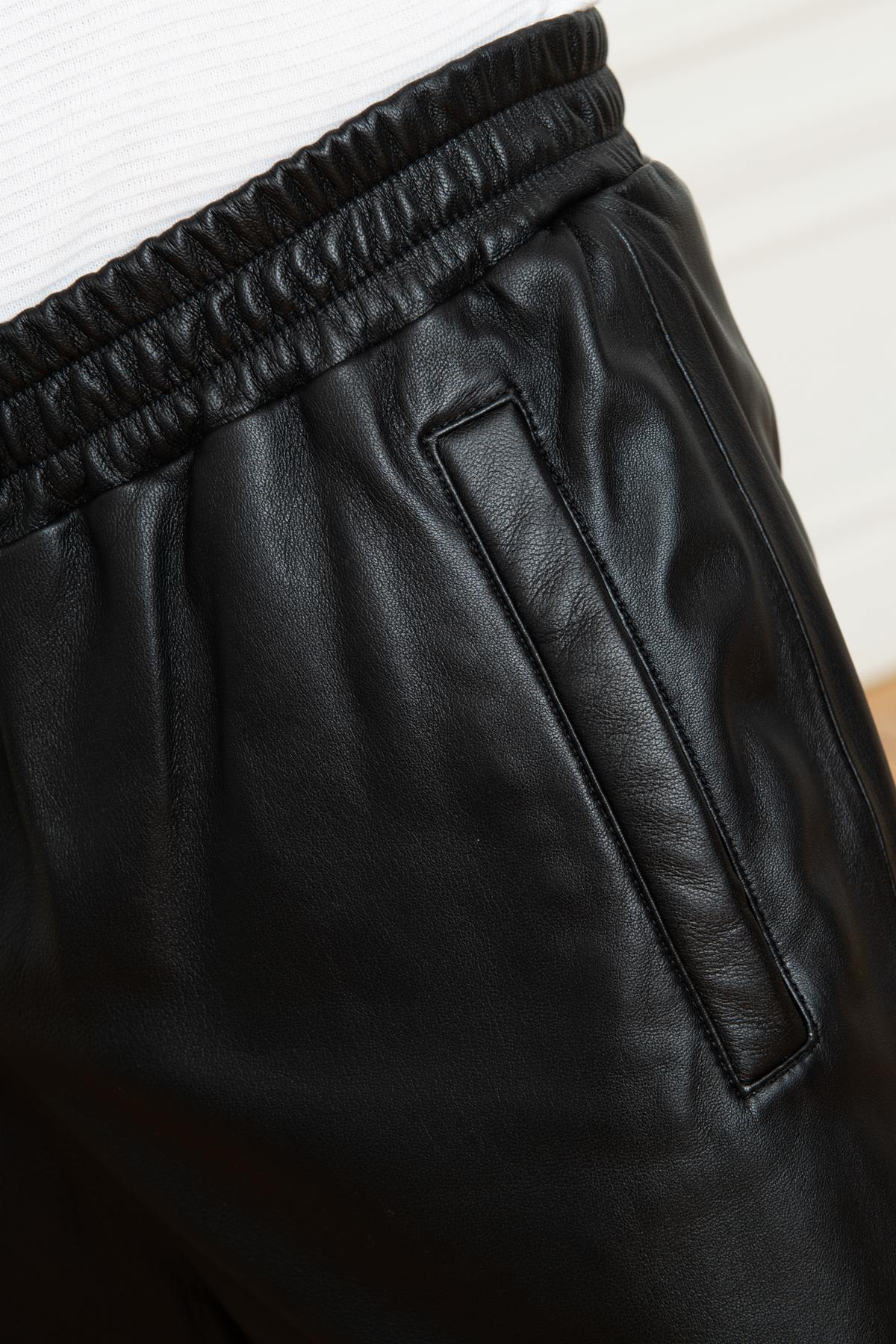 Men's black genuine leather joggers - Image n°4