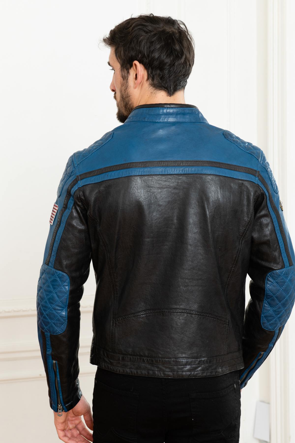 Blue and black biker style jacket - Image n°5