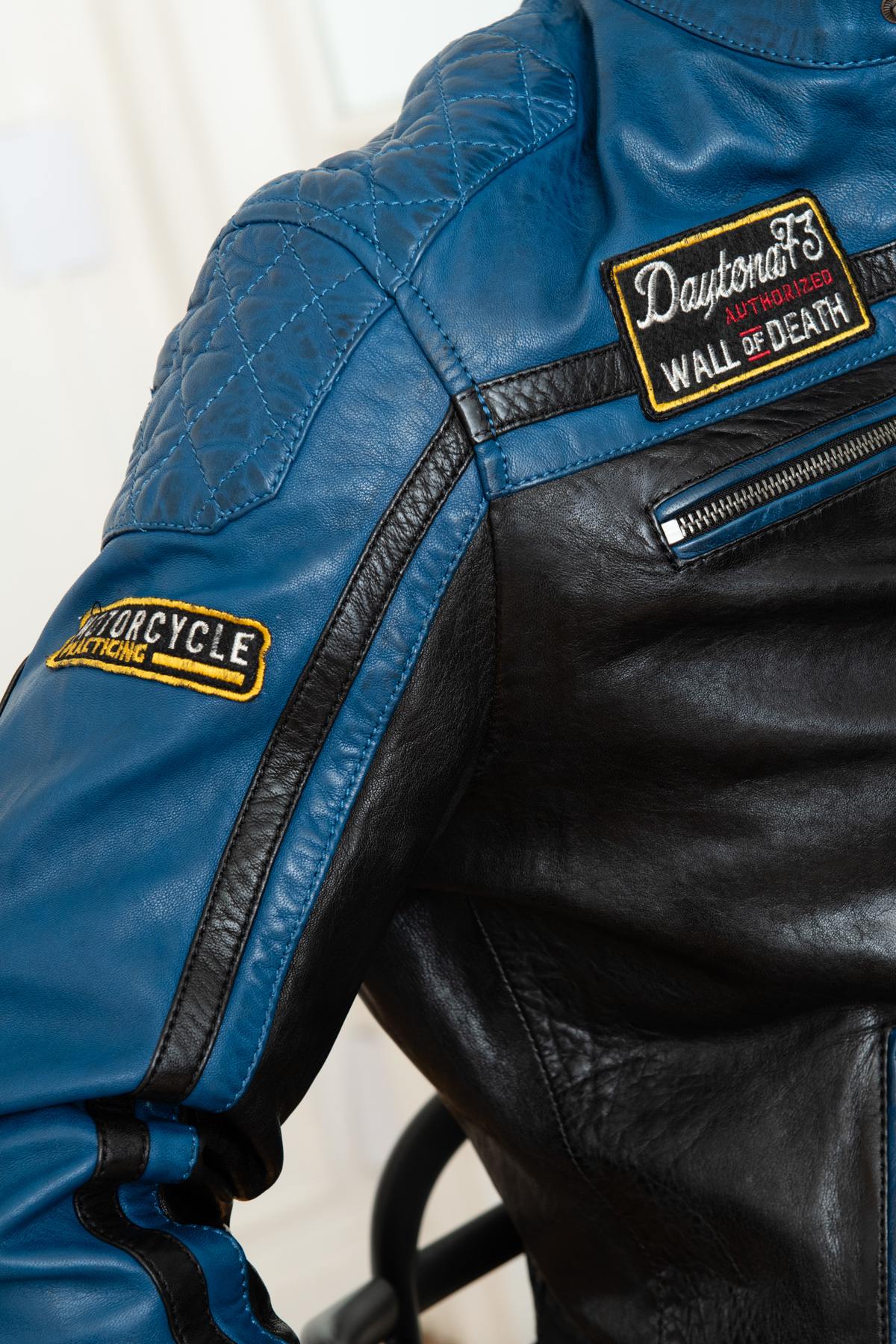 Blue and black biker style jacket - Image n°10