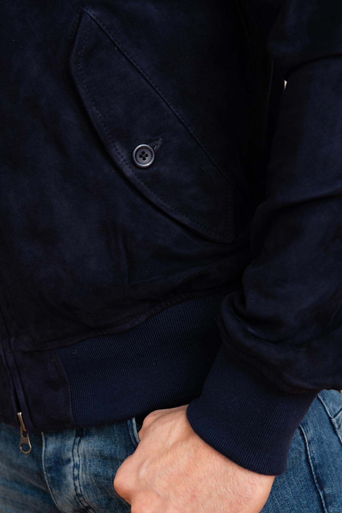 Navy blue suede leather jacket - Image n°8