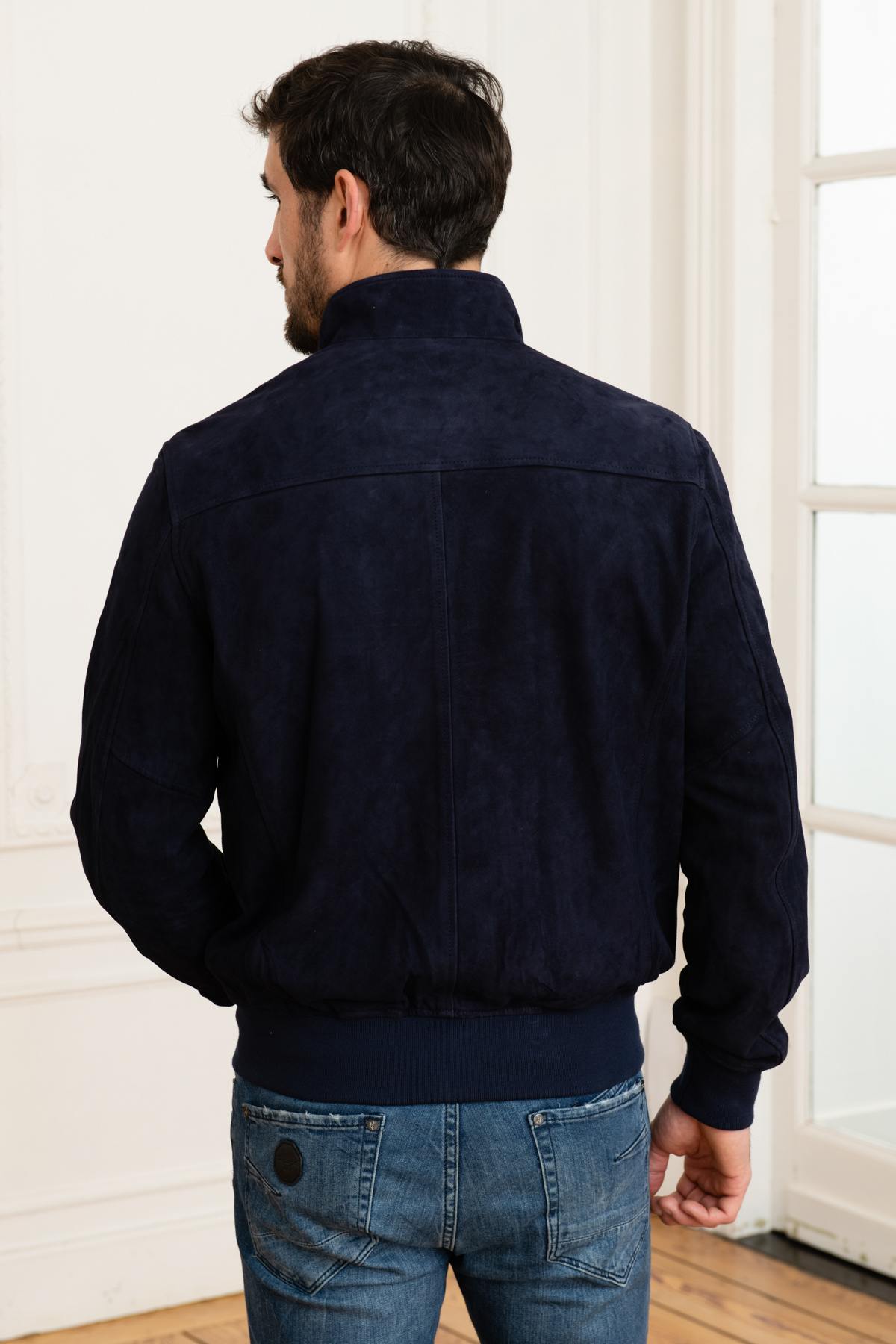 Navy blue suede leather jacket - Image n°3