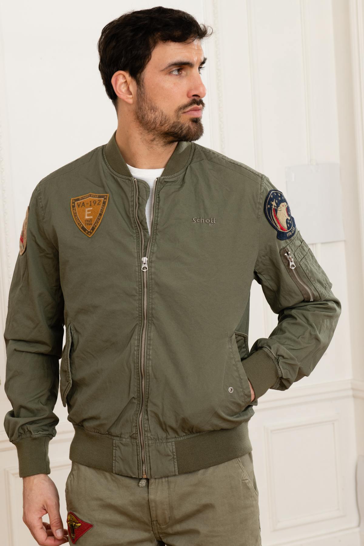 Khaki military bomber jacket - Image n°1