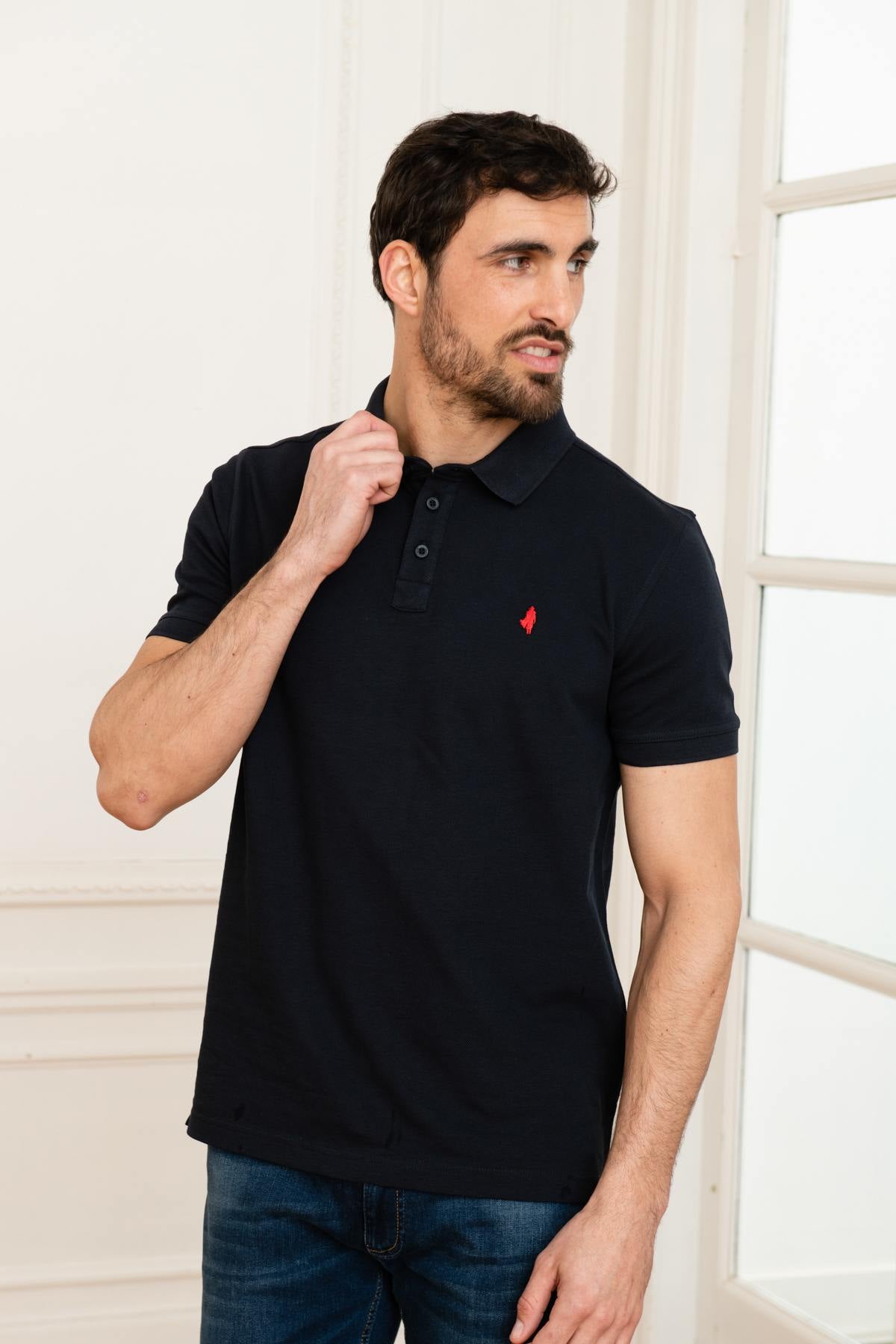 Men's plain navy blue polo shirt - Image n°4