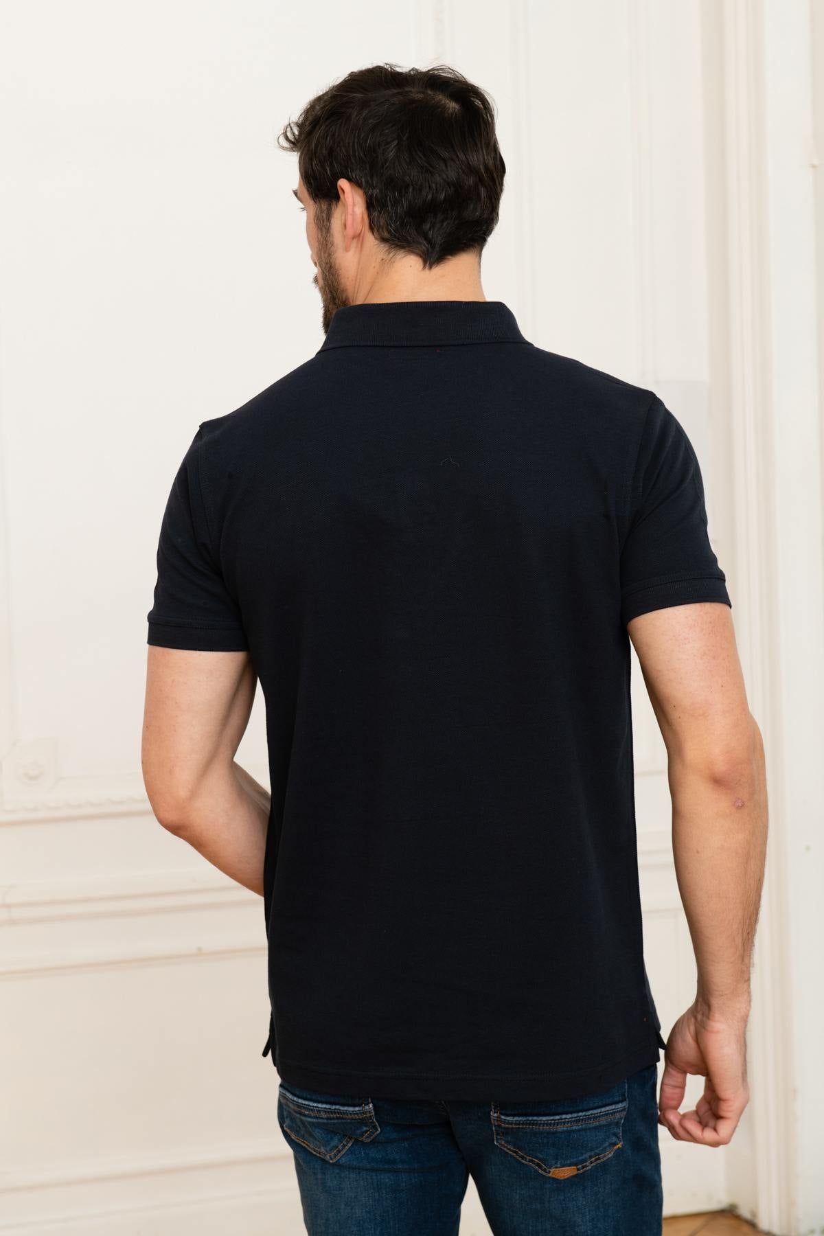 Men's plain navy blue polo shirt - Image n°3