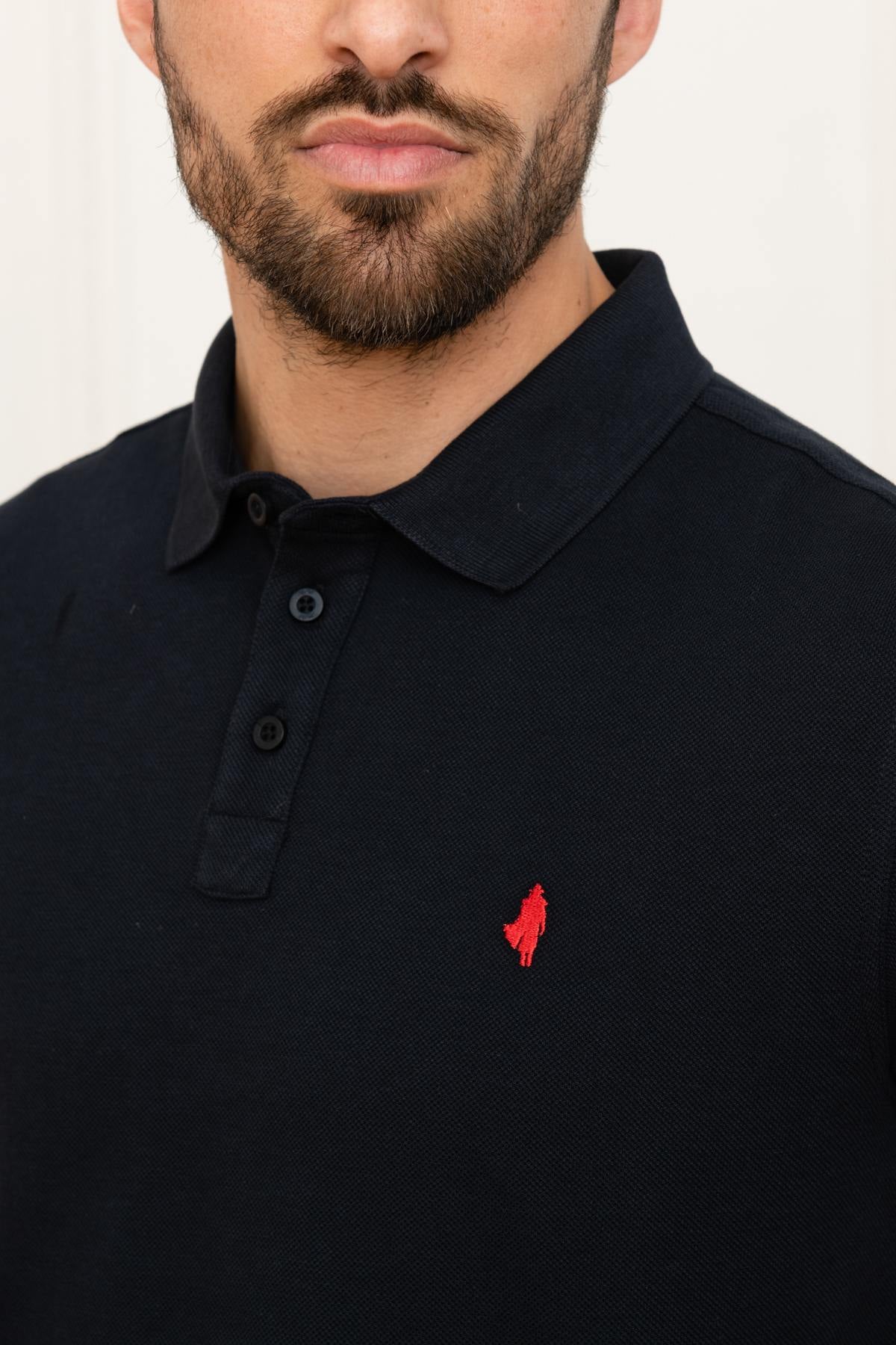 Men's plain navy blue polo shirt - Image n°5