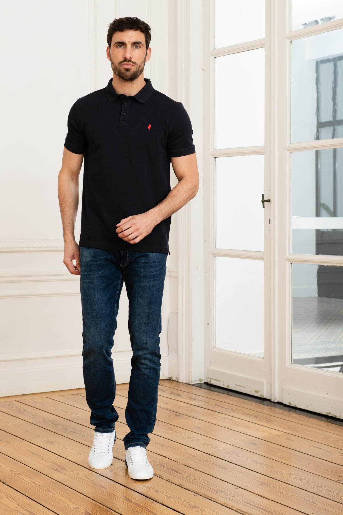 Men's plain navy blue polo shirt - Image n°2