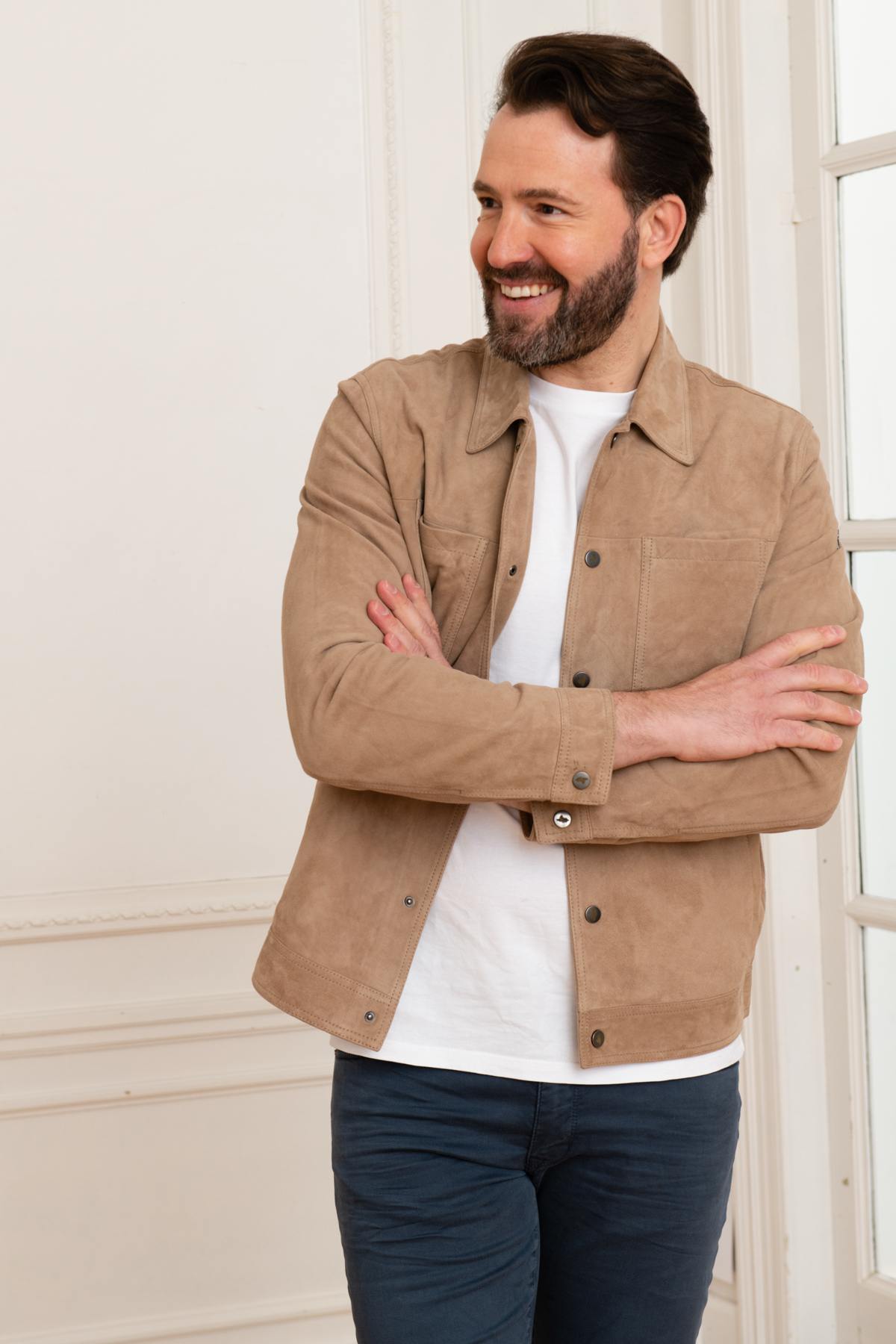 Suede jacket with shirt collar - Image n°1