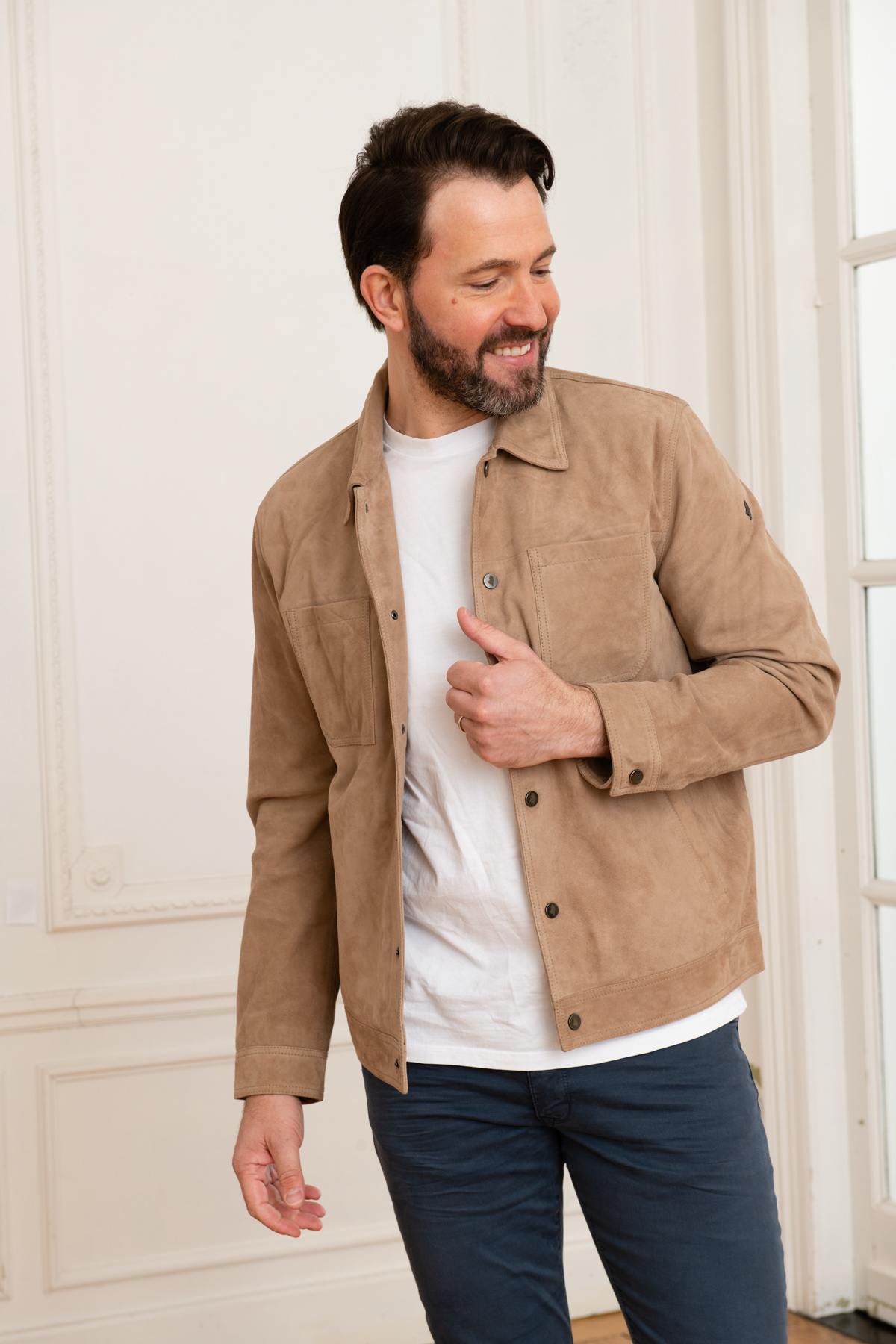 Suede jacket with shirt collar - Image n°4