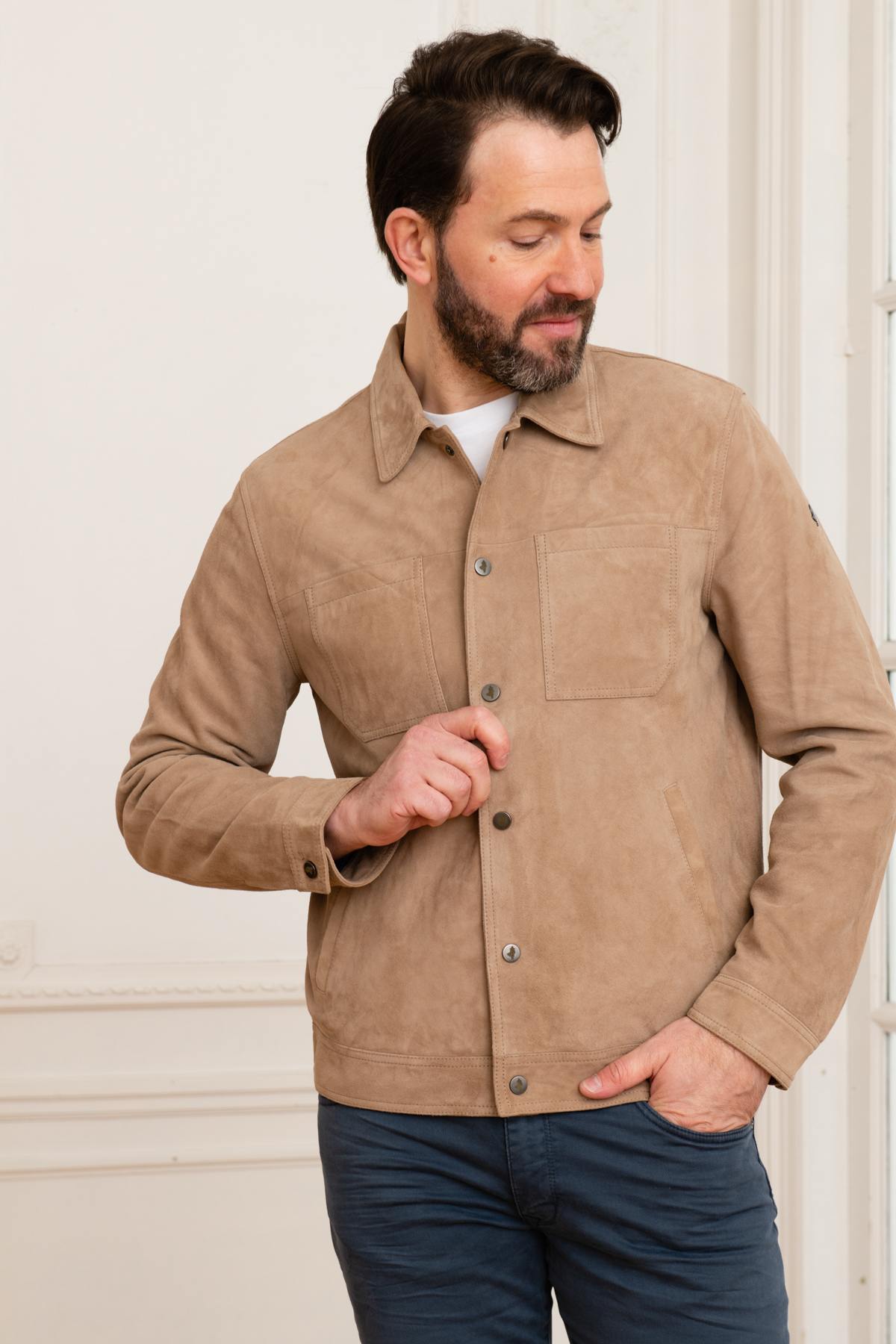 Suede jacket with shirt collar - Image n°6