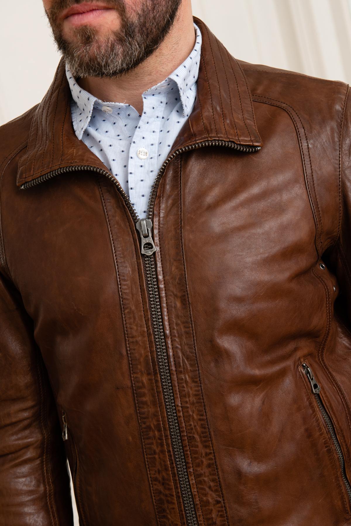 Brown leather jacket - Image n°3