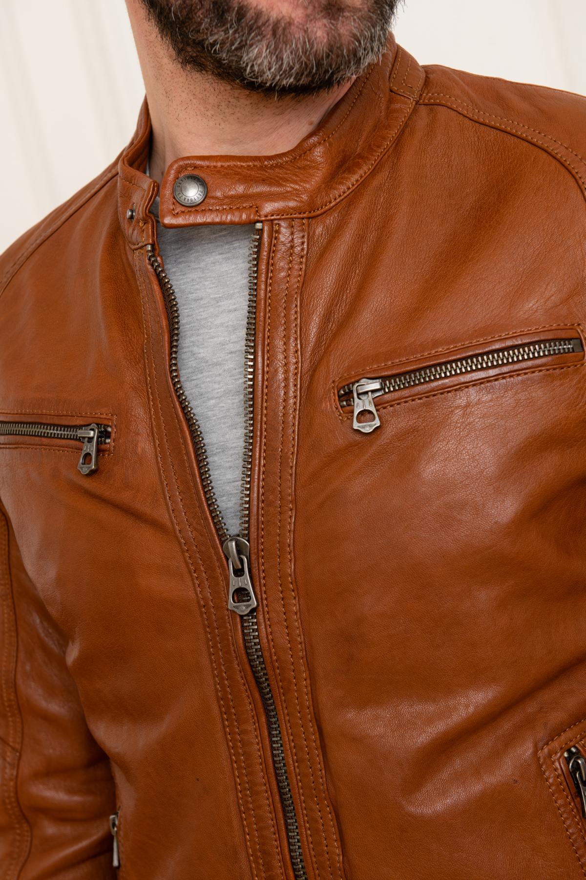 Cognac leather jacket - Image n°6