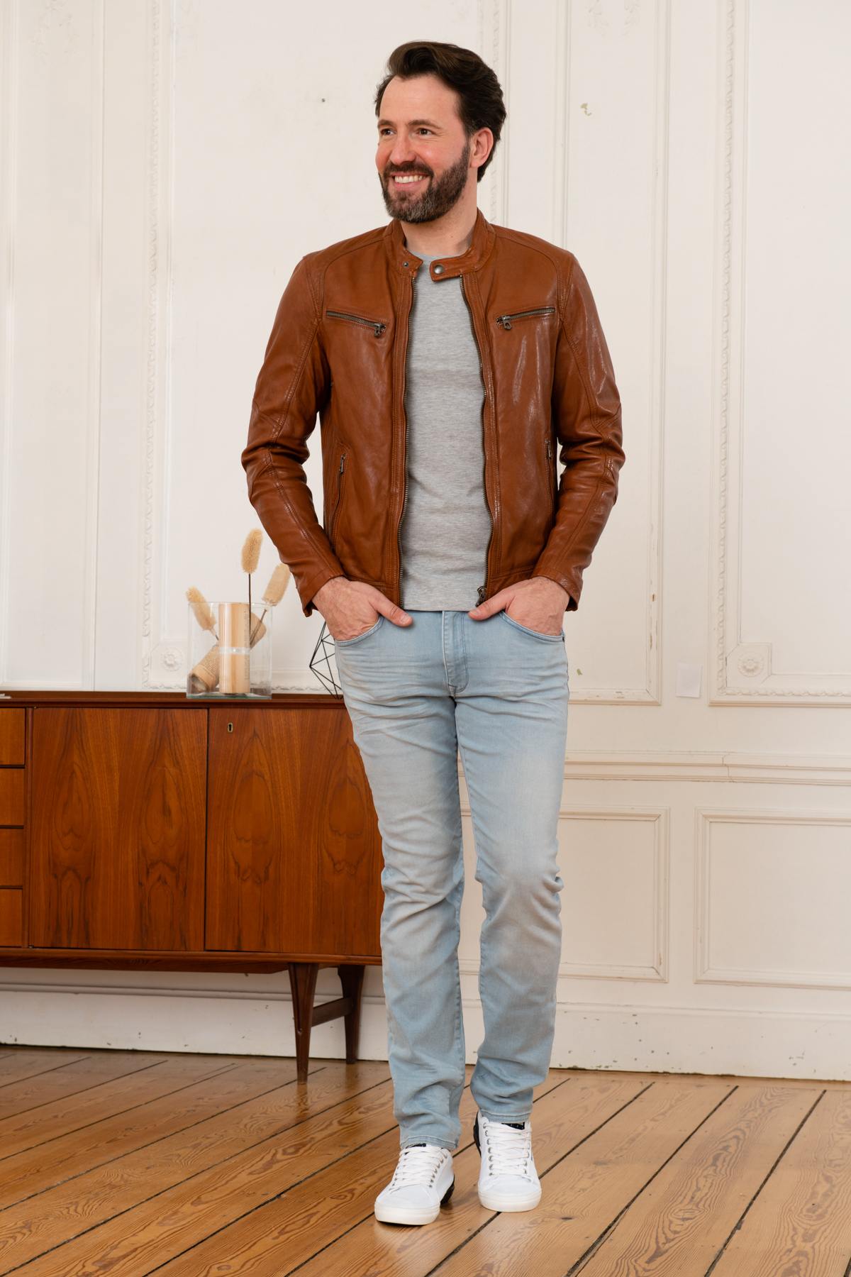 Cognac leather jacket - Image n°2