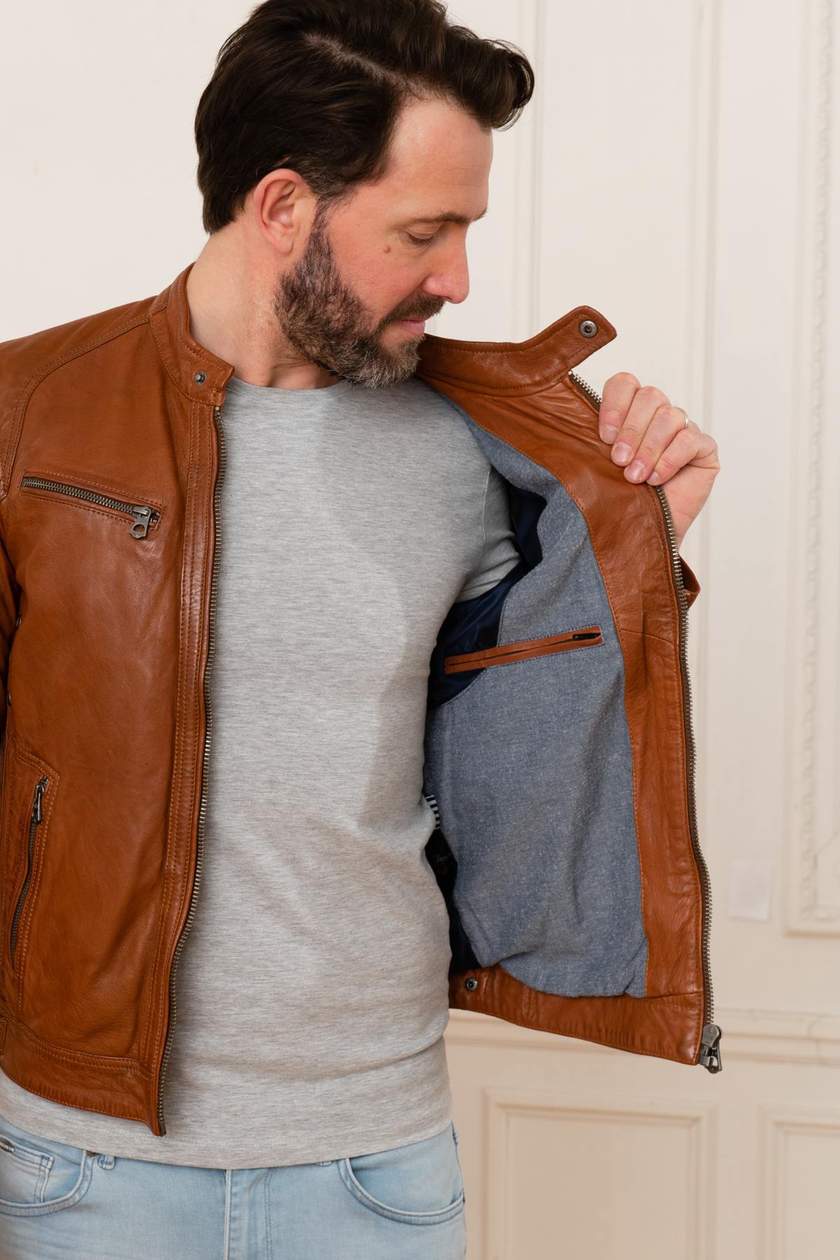 Cognac leather jacket - Image n°4