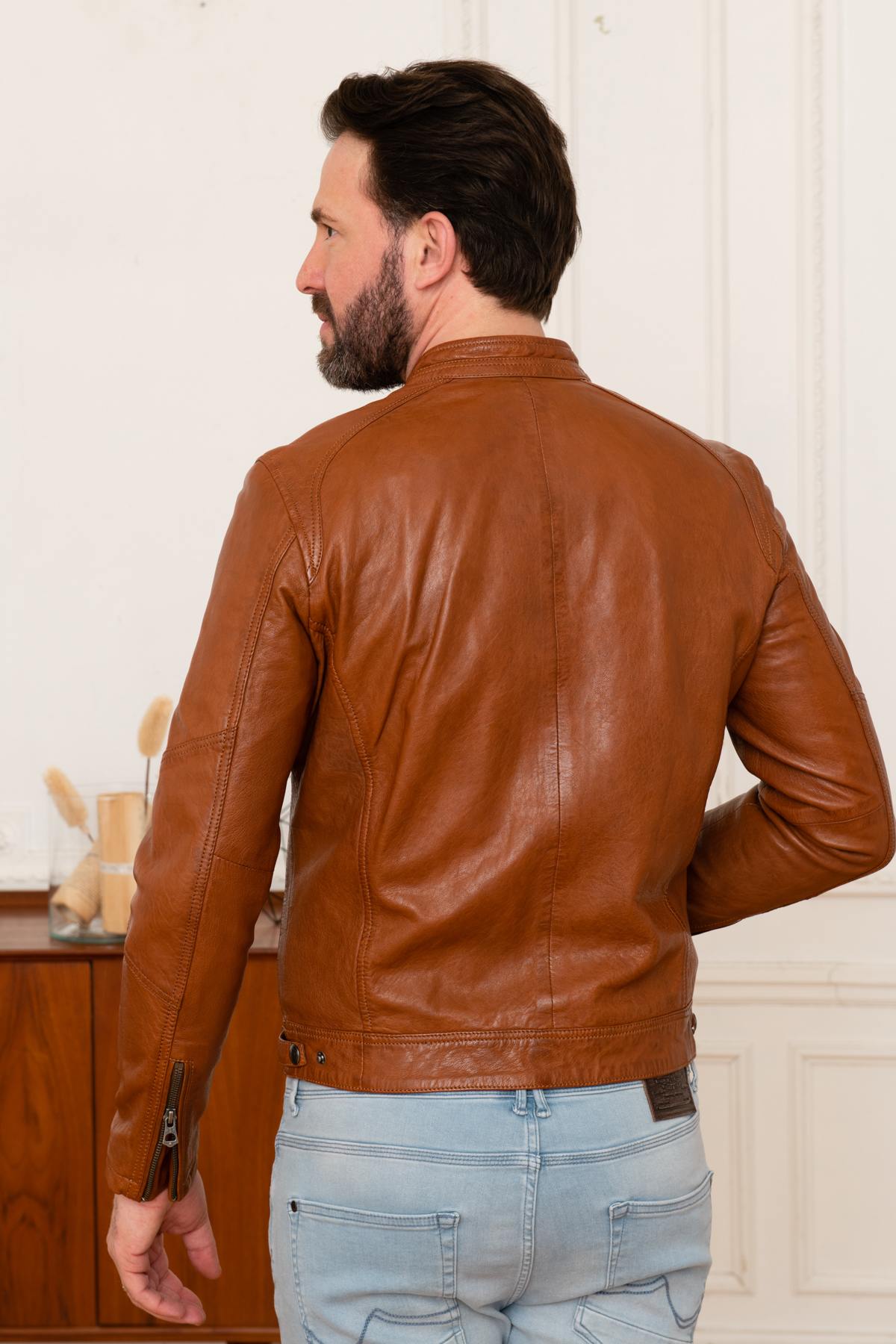 Cognac leather jacket - Image n°5