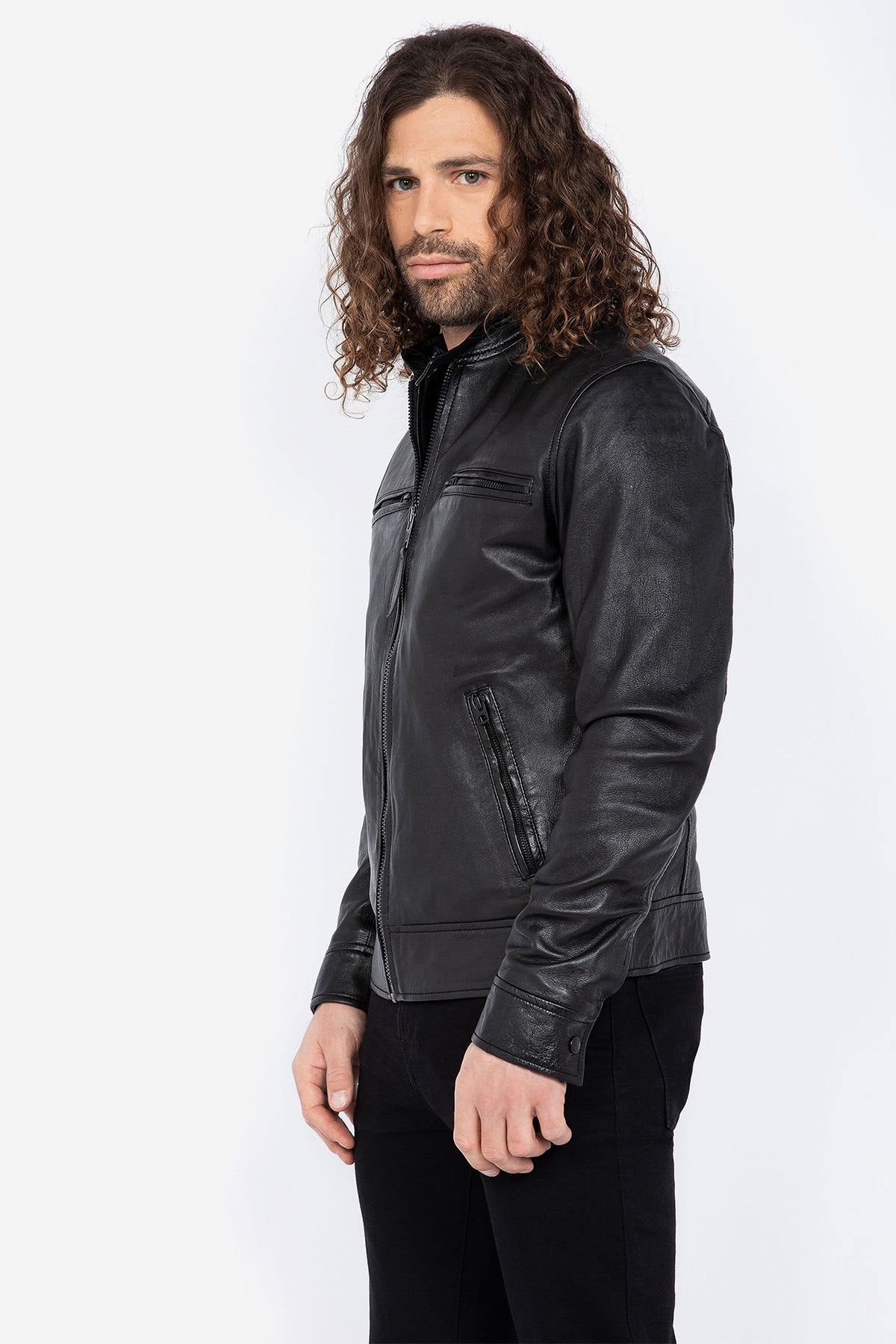 Biker-style jacket in soft lambskin - Image n°3