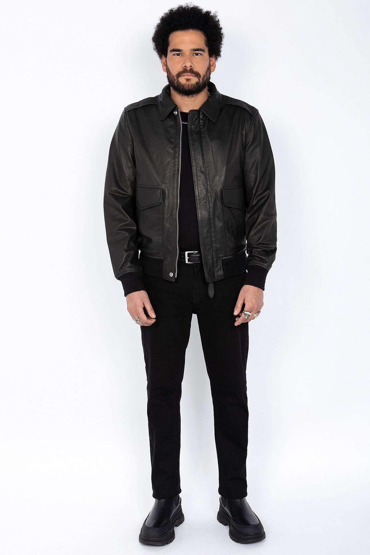 Pilot-style jacket in smooth goatskin leather - Image n°2