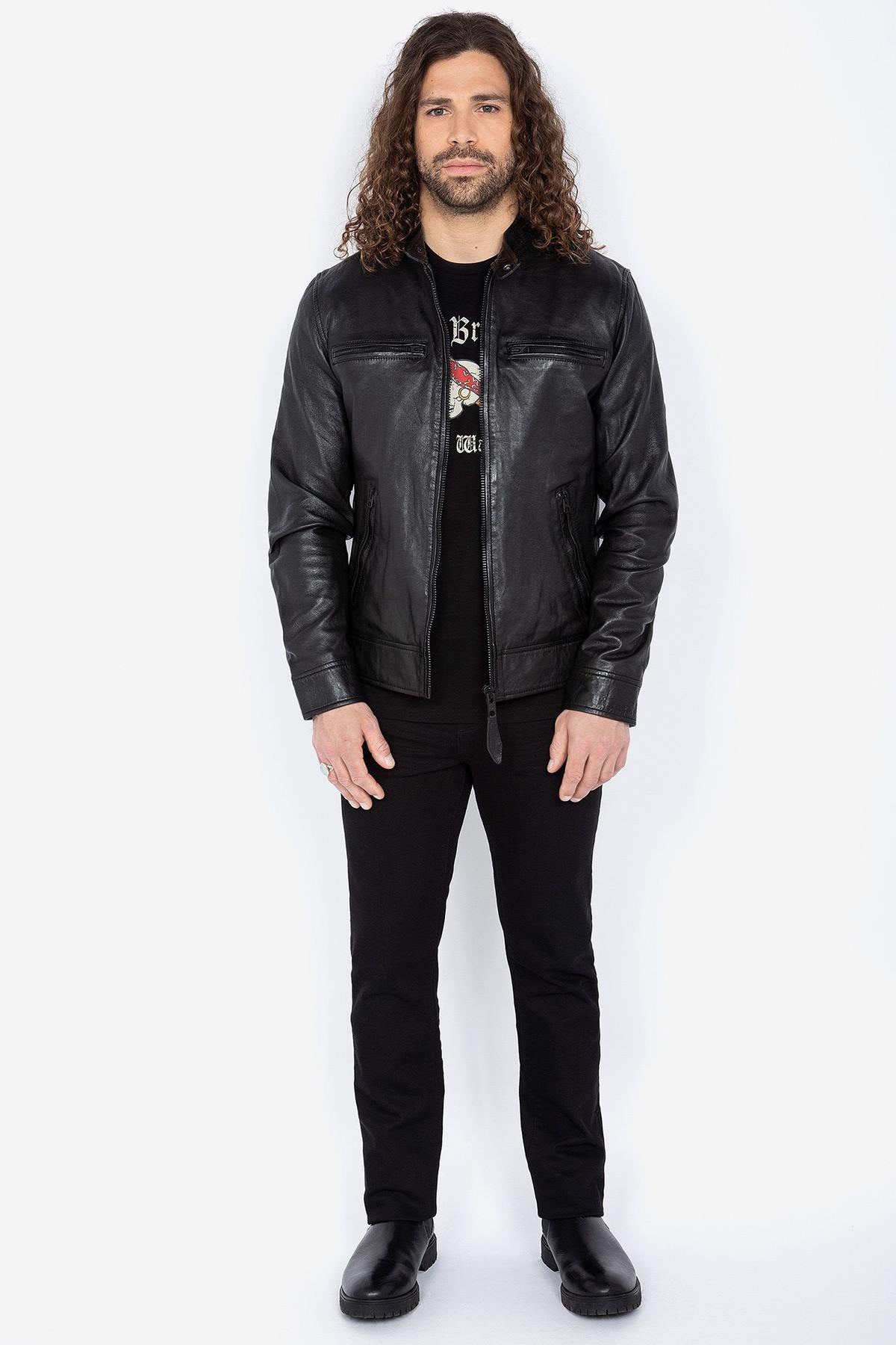 Biker-style jacket in soft lambskin - Image n°2