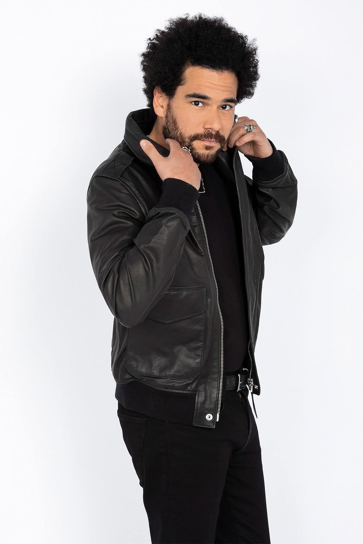 Pilot-style jacket in smooth goatskin leather - Image n°4