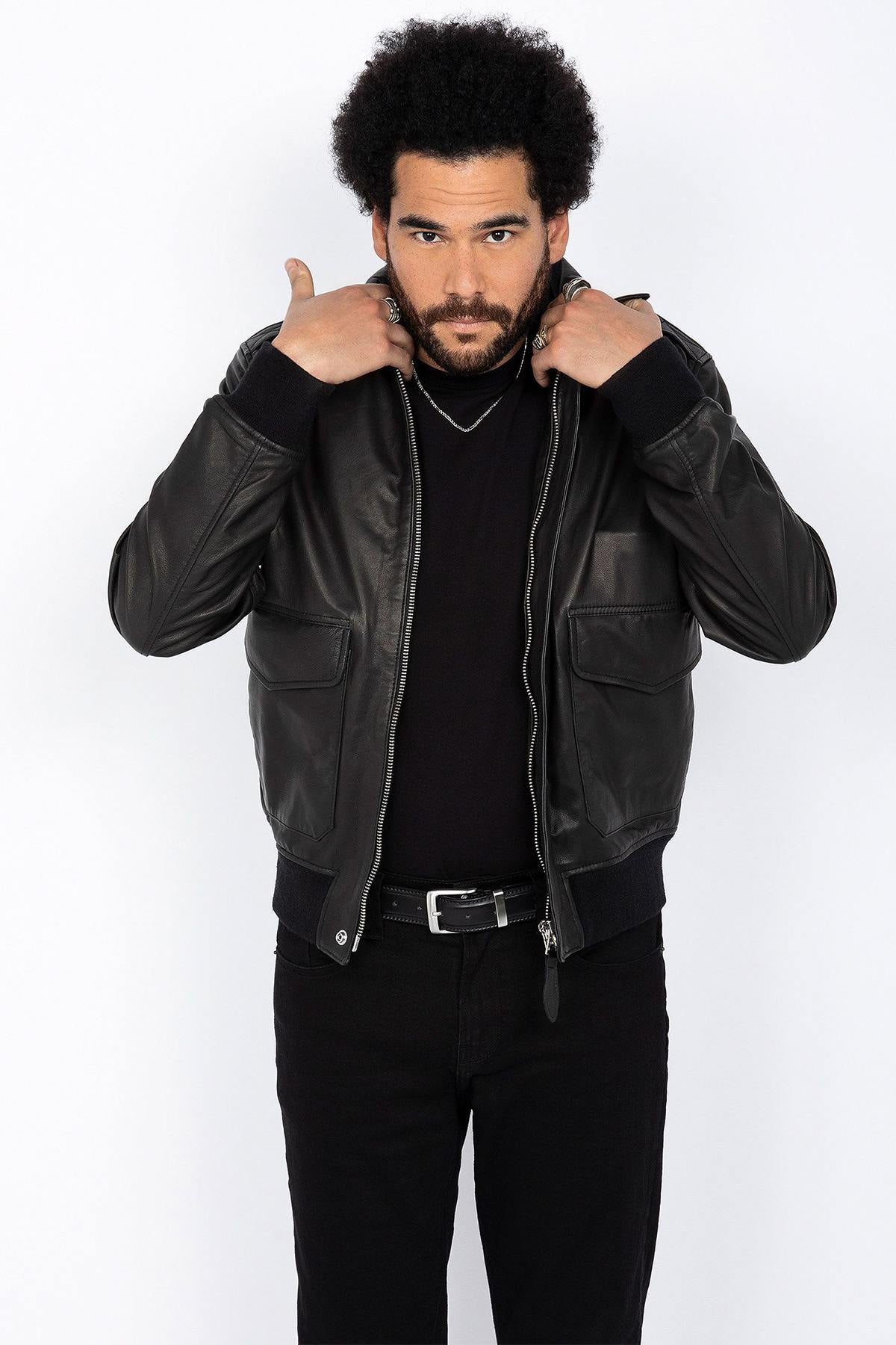 Pilot-style jacket in smooth goatskin leather - Image n°3