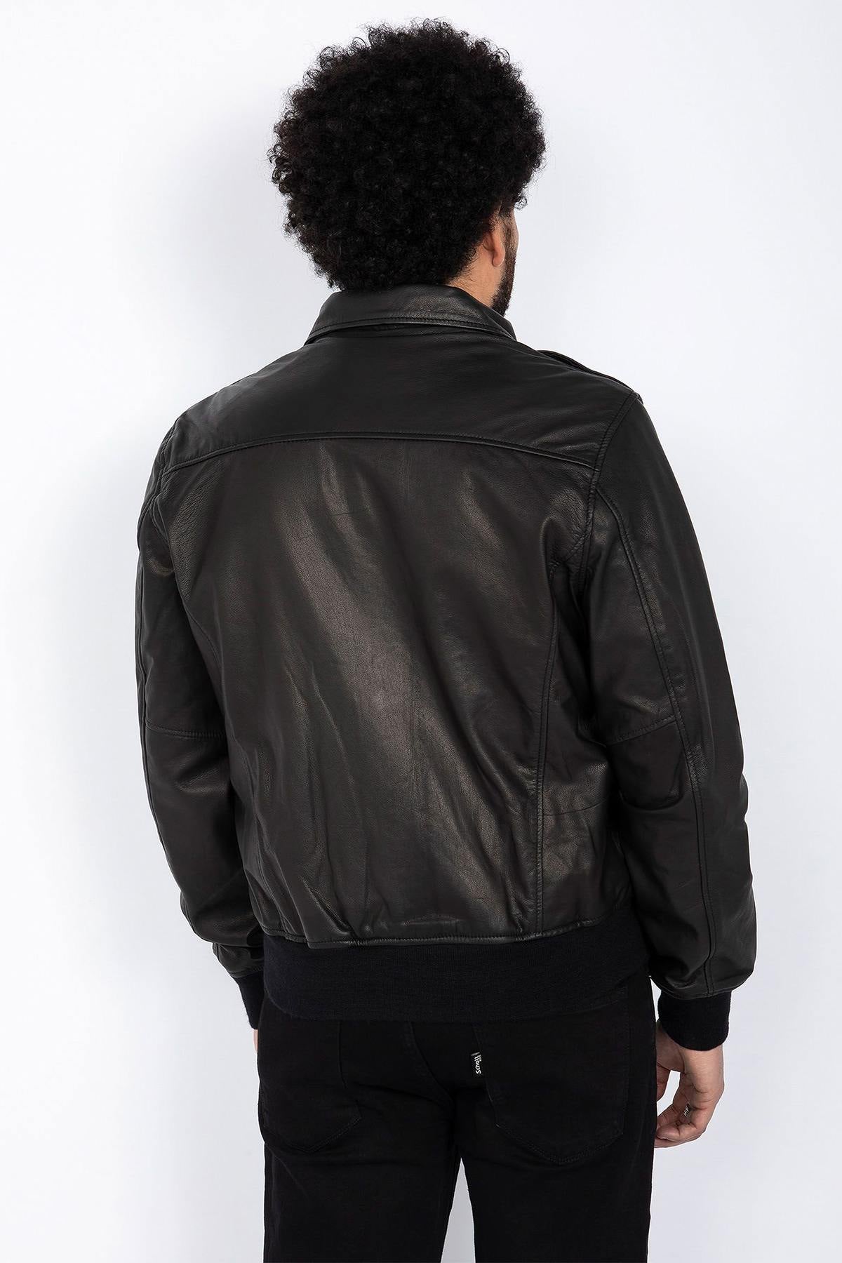 Pilot-style jacket in smooth goatskin leather - Image n°5