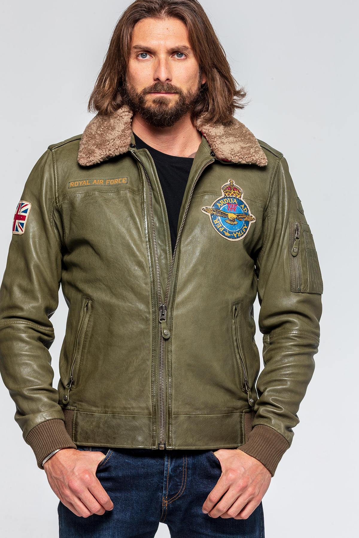 Royal air force pilot jacket in khaki leather - Image n°2