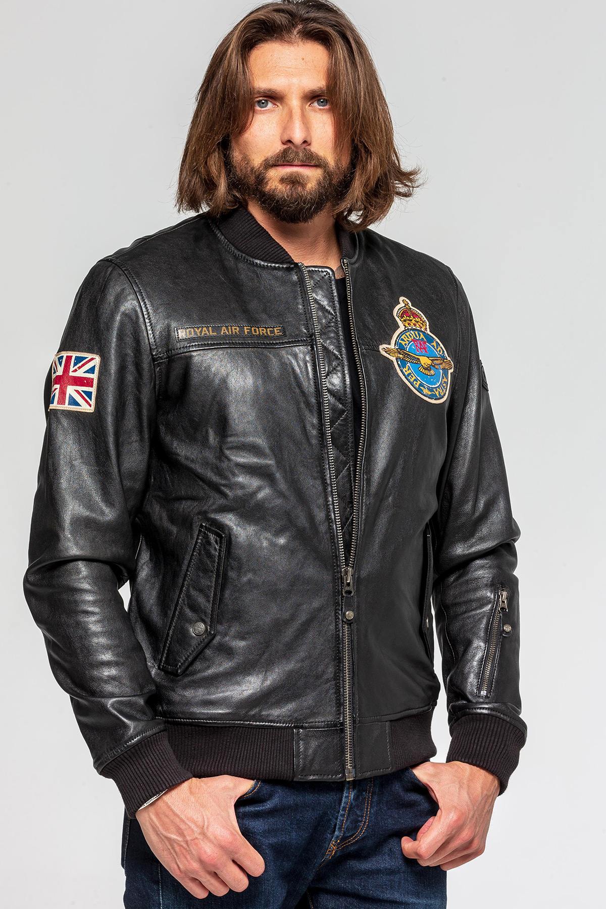 RAF Pilot Bomber in black leather - Image n°4