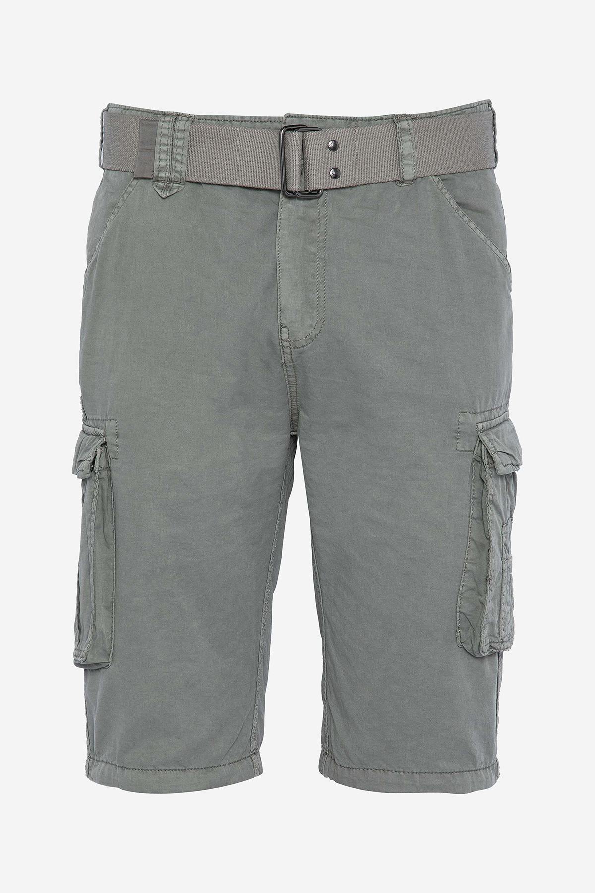 Gray cargo shorts with belt - Image n°1