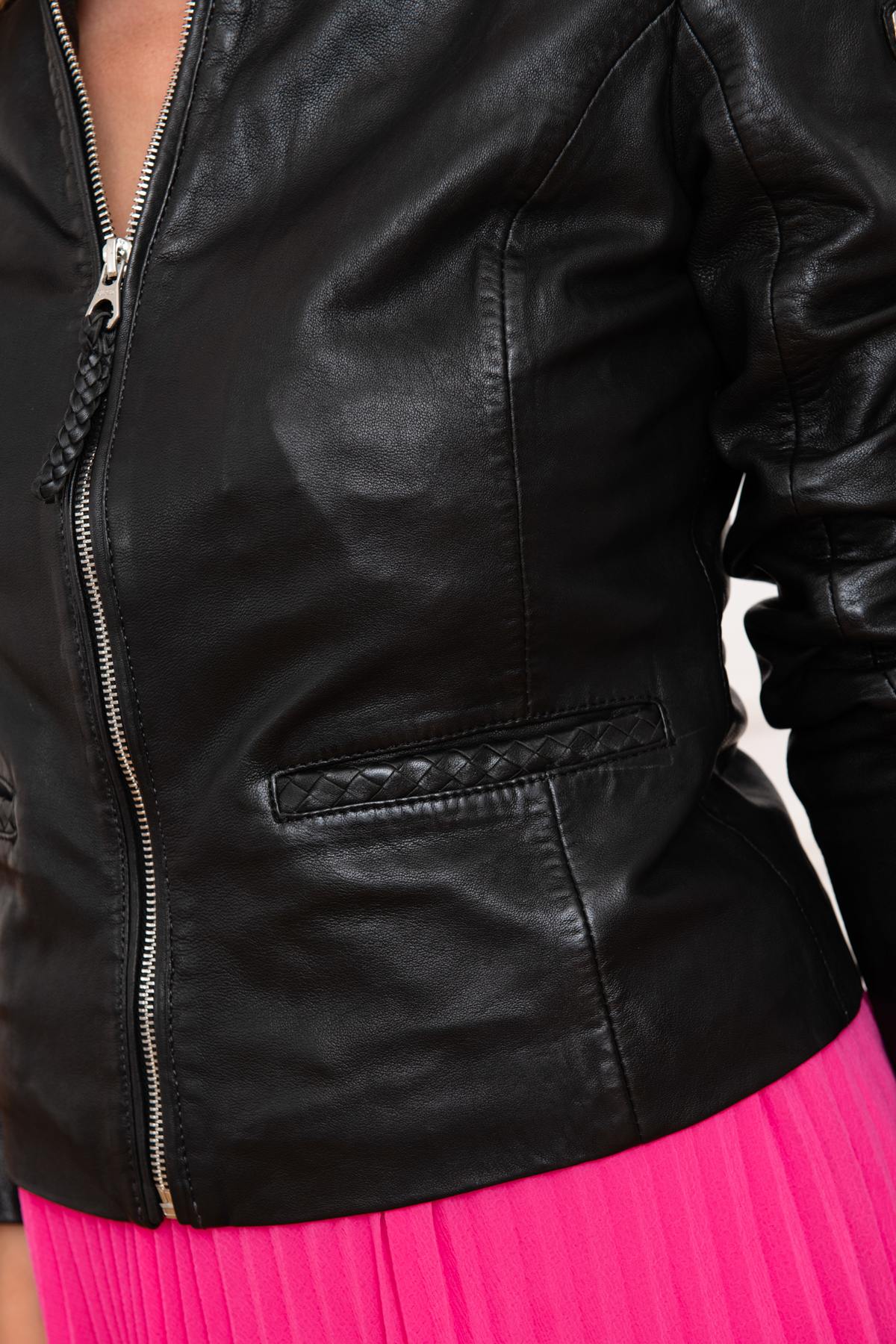 Women's black leather jacket - Image n°8