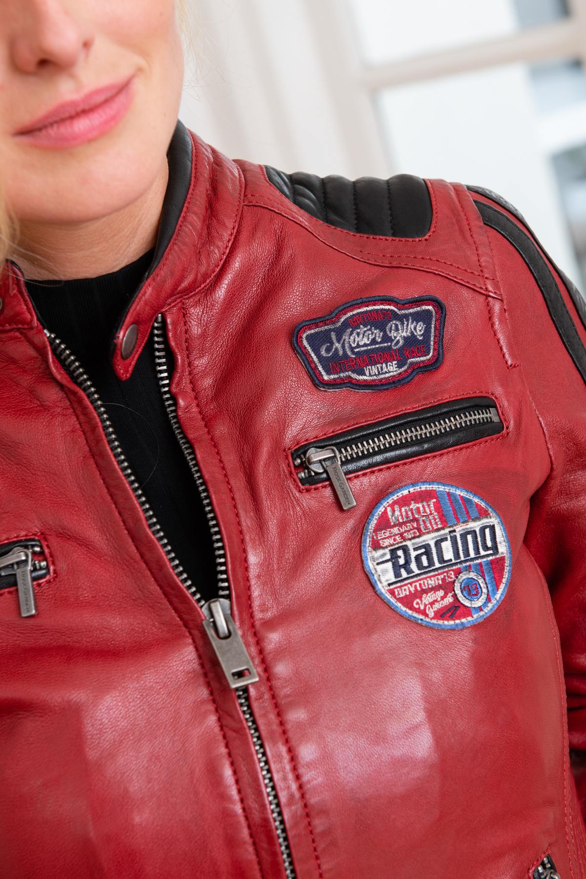 Red leather biker-style jacket - Image n°8