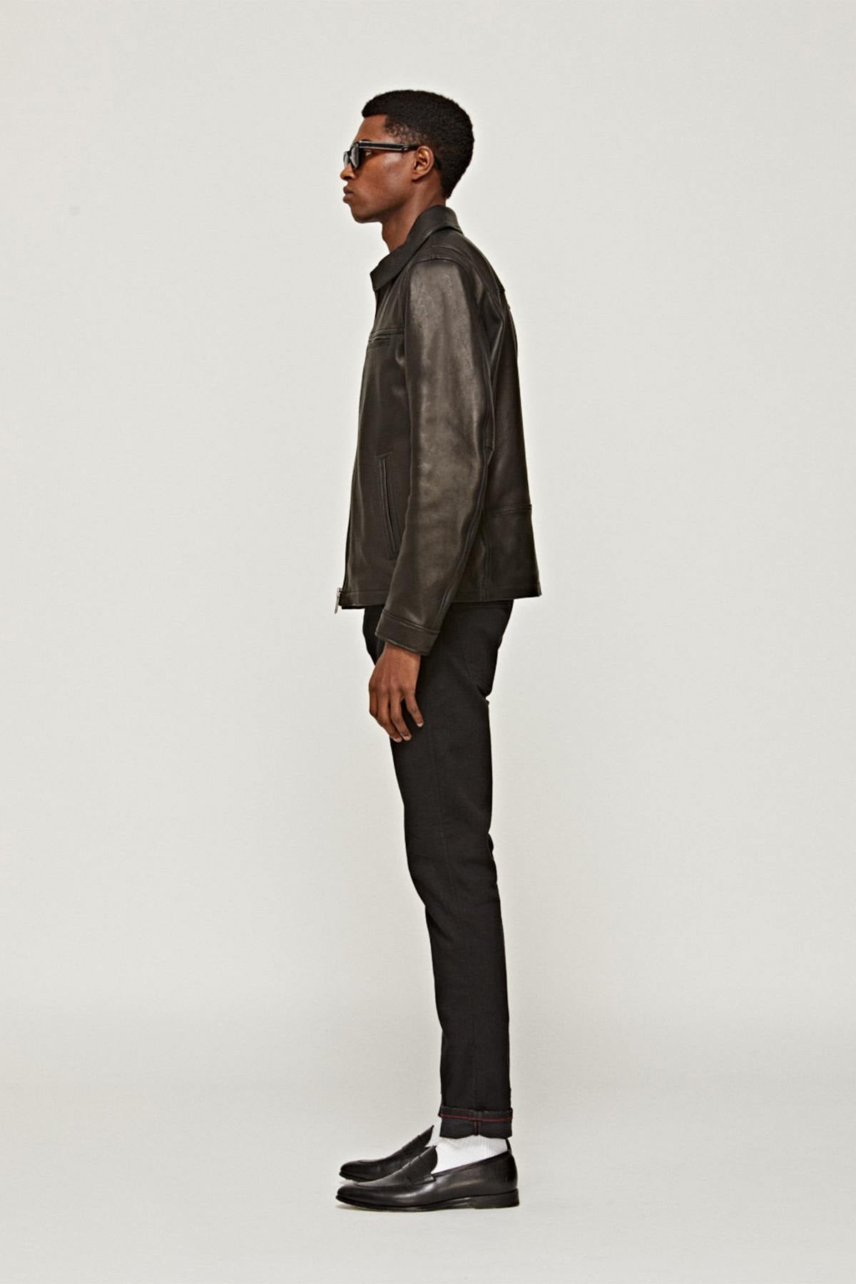 Black lambskin leather jacket with shirt collar - Image n°8