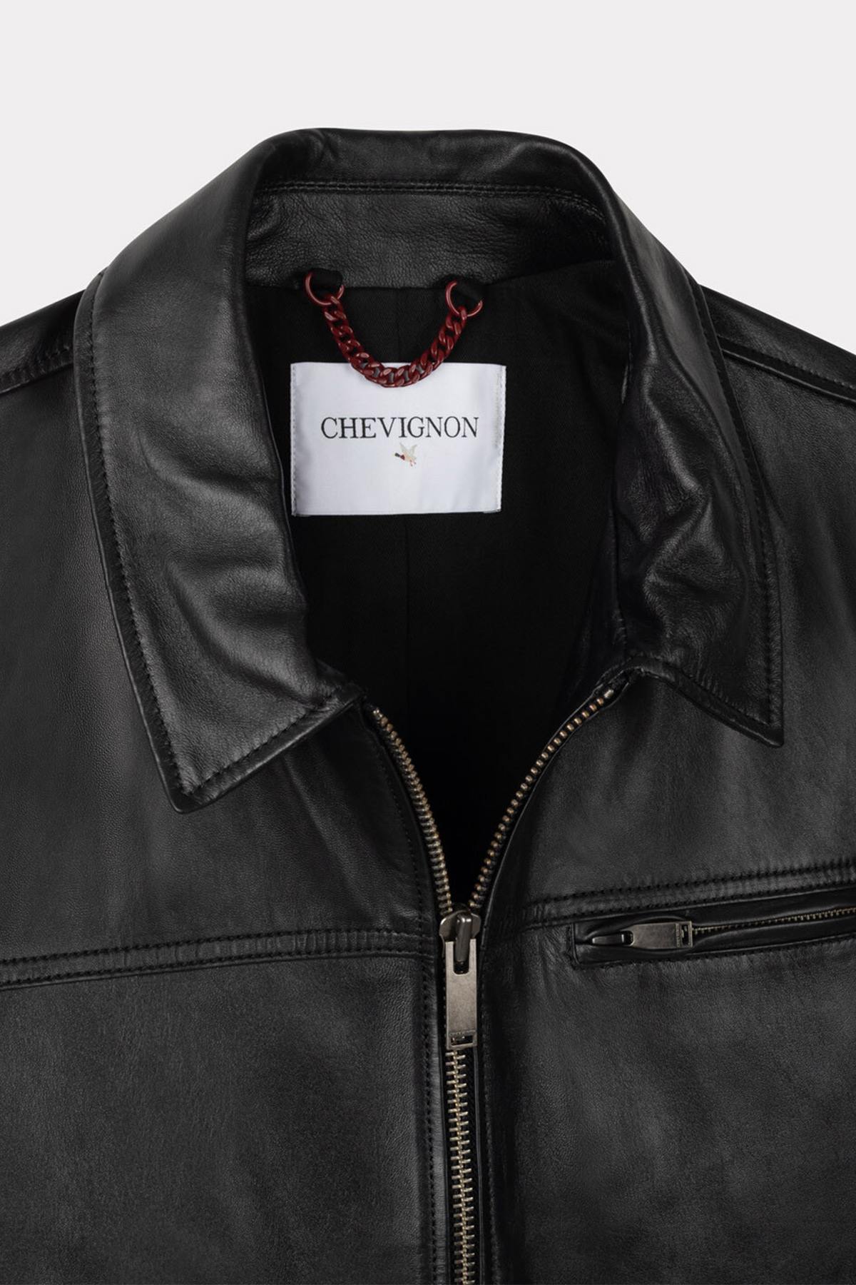 Black lambskin leather jacket with shirt collar - Image n°13