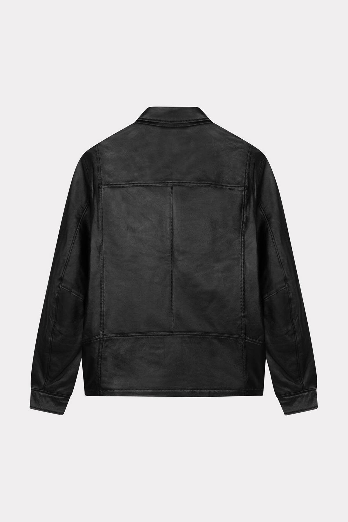 Black lambskin leather jacket with shirt collar - Image n°12