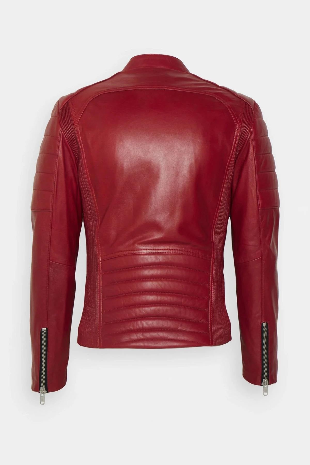 Men's red leather padded jacket - Image n°2