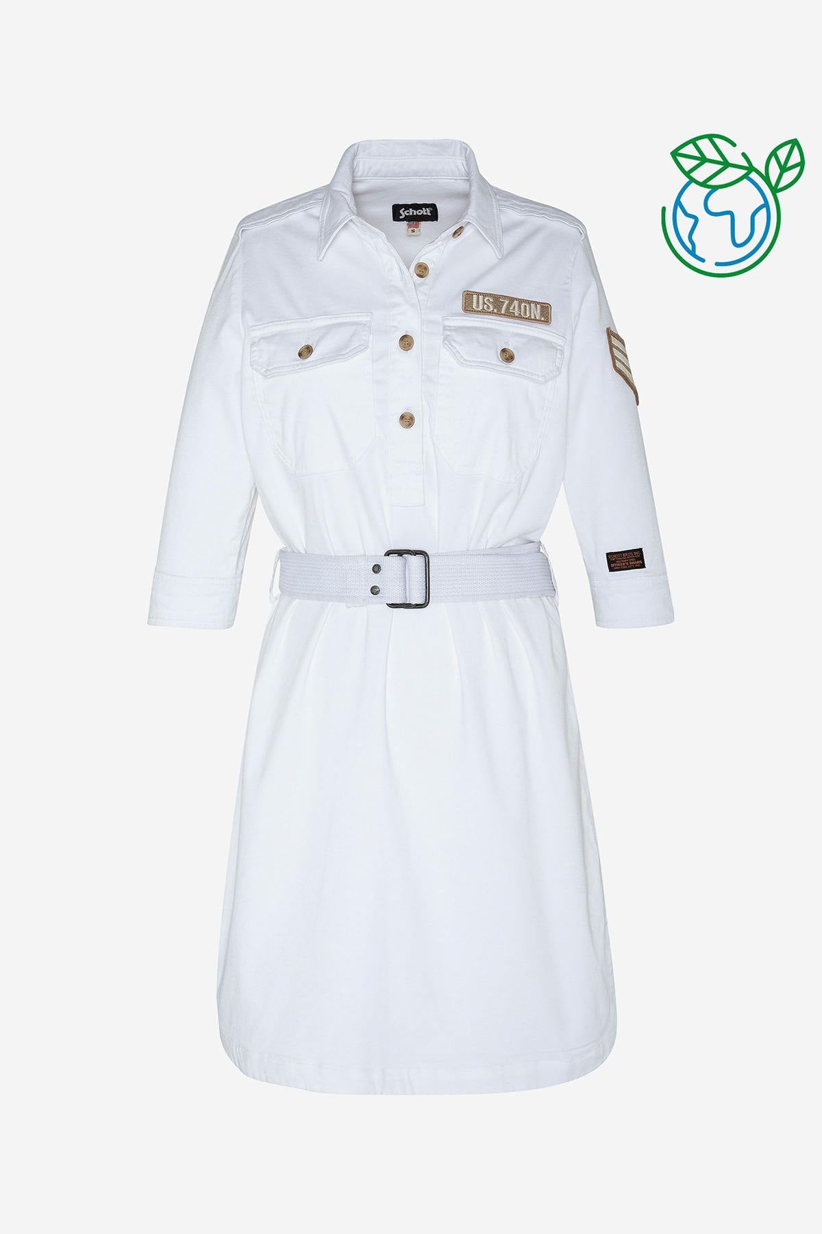 White belted dress with military patches - Image n°1