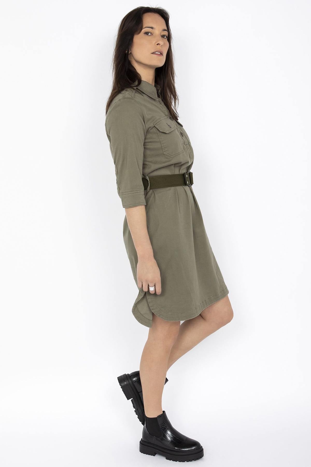 Khaki military uniform style dress - Image n°7