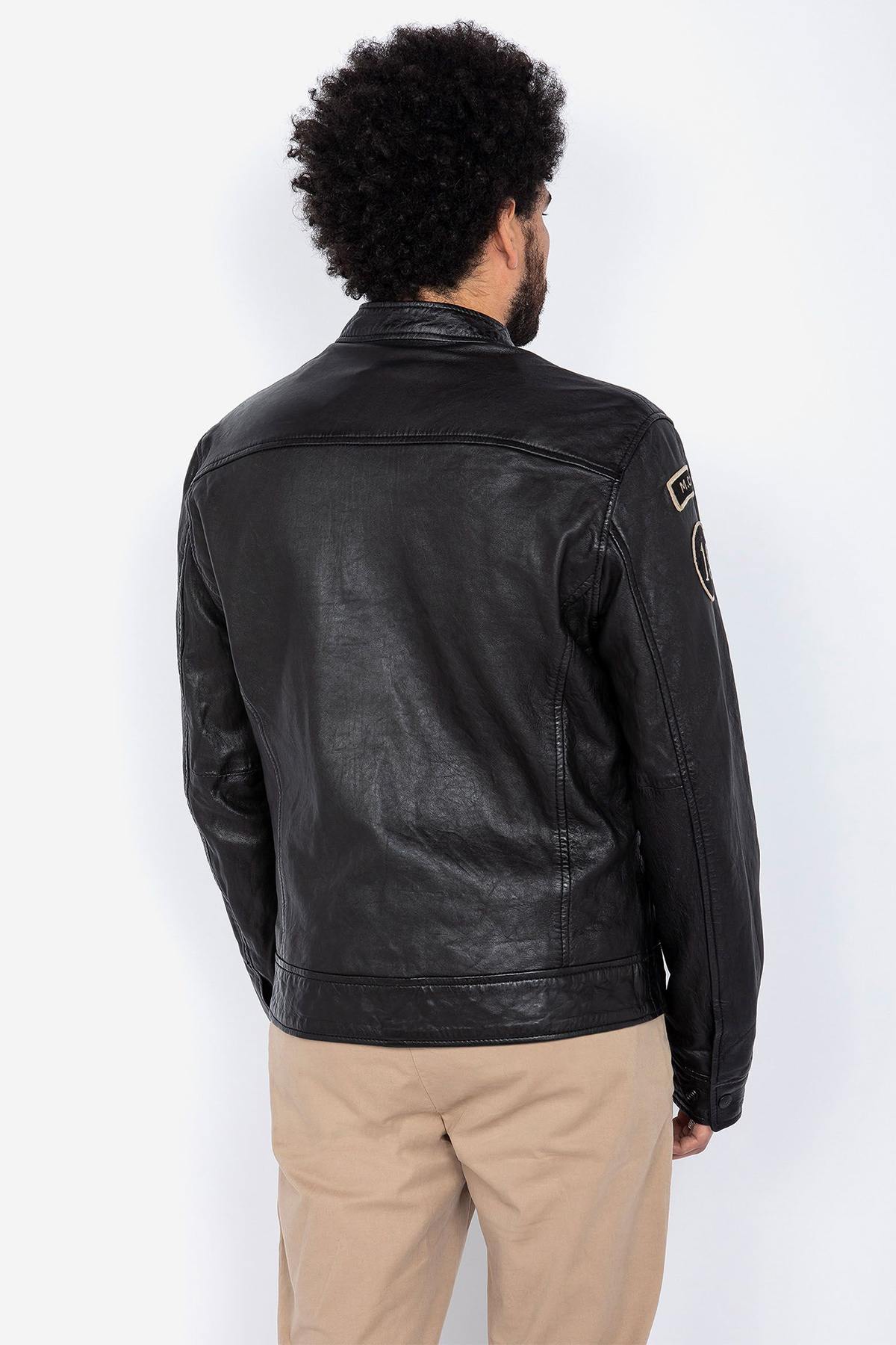 Black leather jacket with mandarin collar - Image n°6