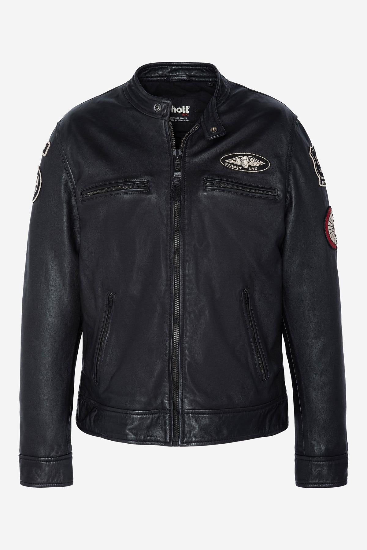 Black leather jacket with mandarin collar - Image n°7