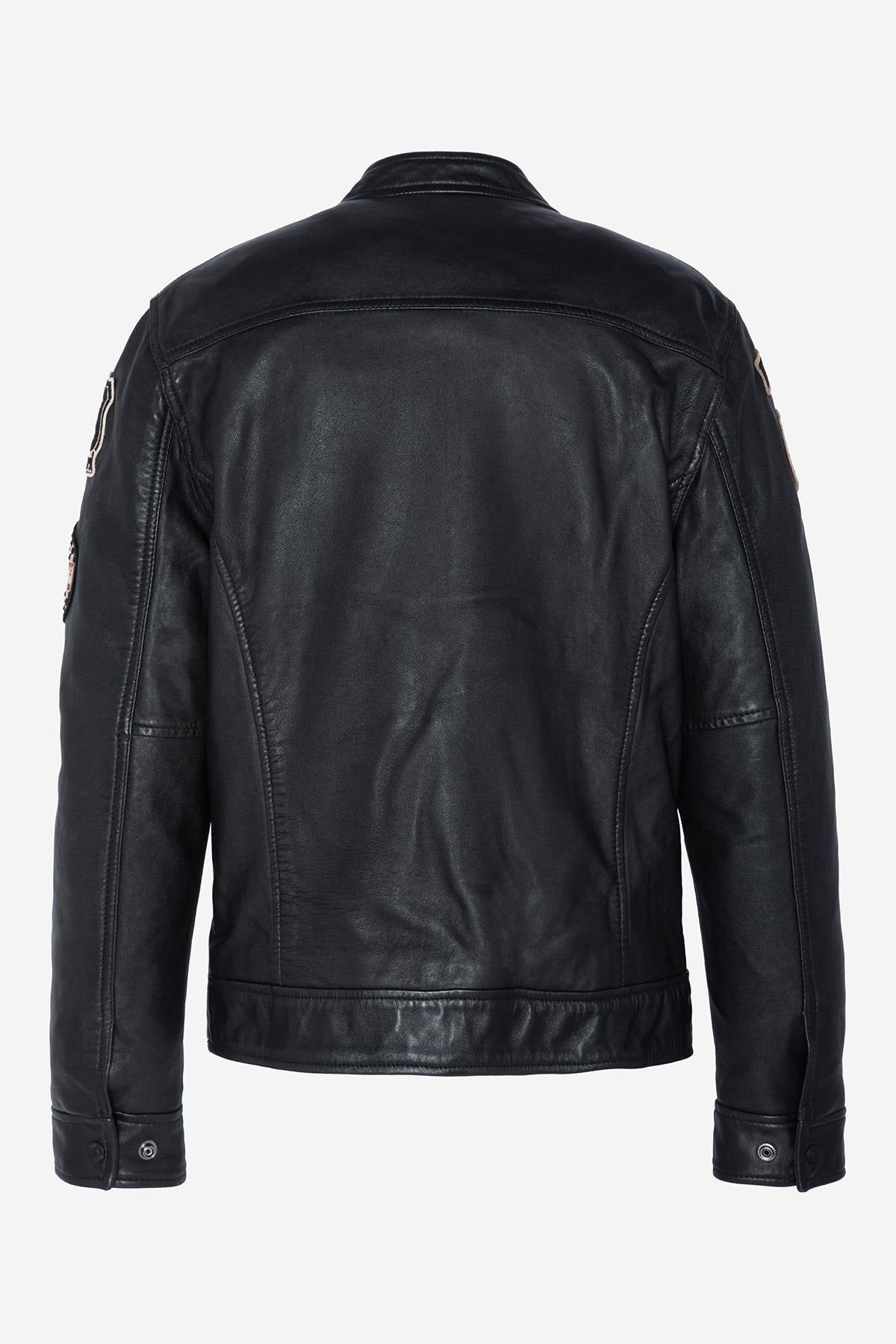 Black leather jacket with mandarin collar - Image n°10