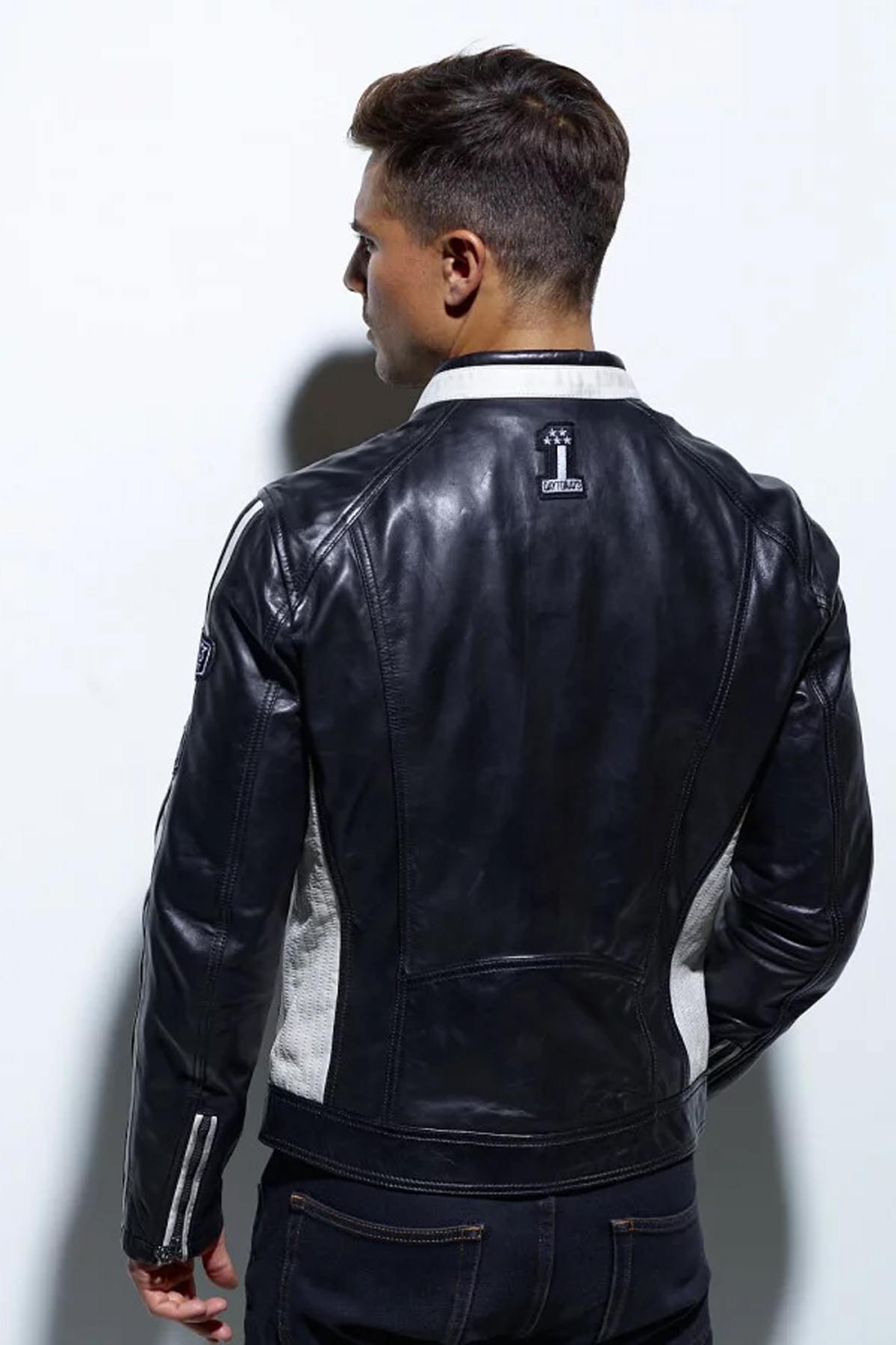 Black and white vintage racing leather jacket - Image n°3