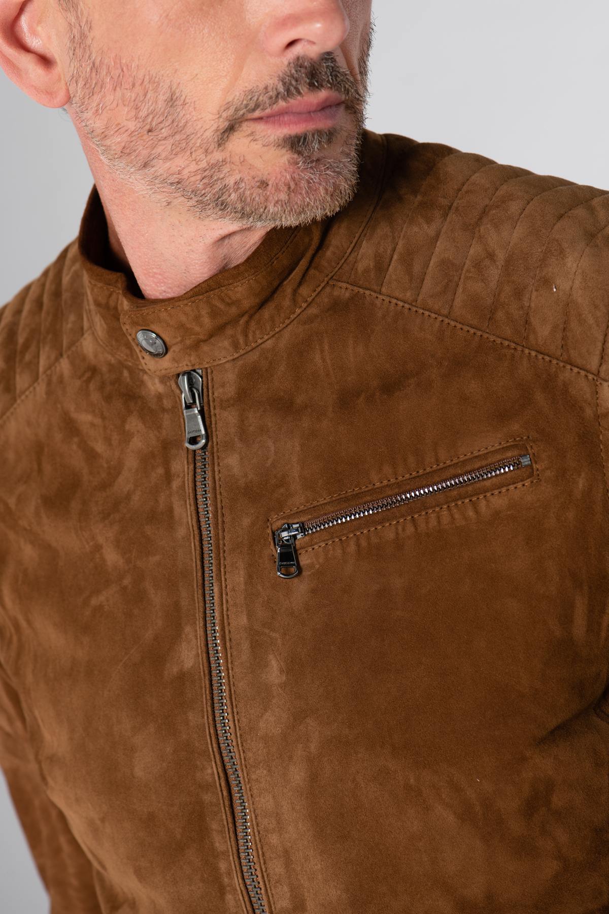 Light brown suede-look leather jacket - Image n°8