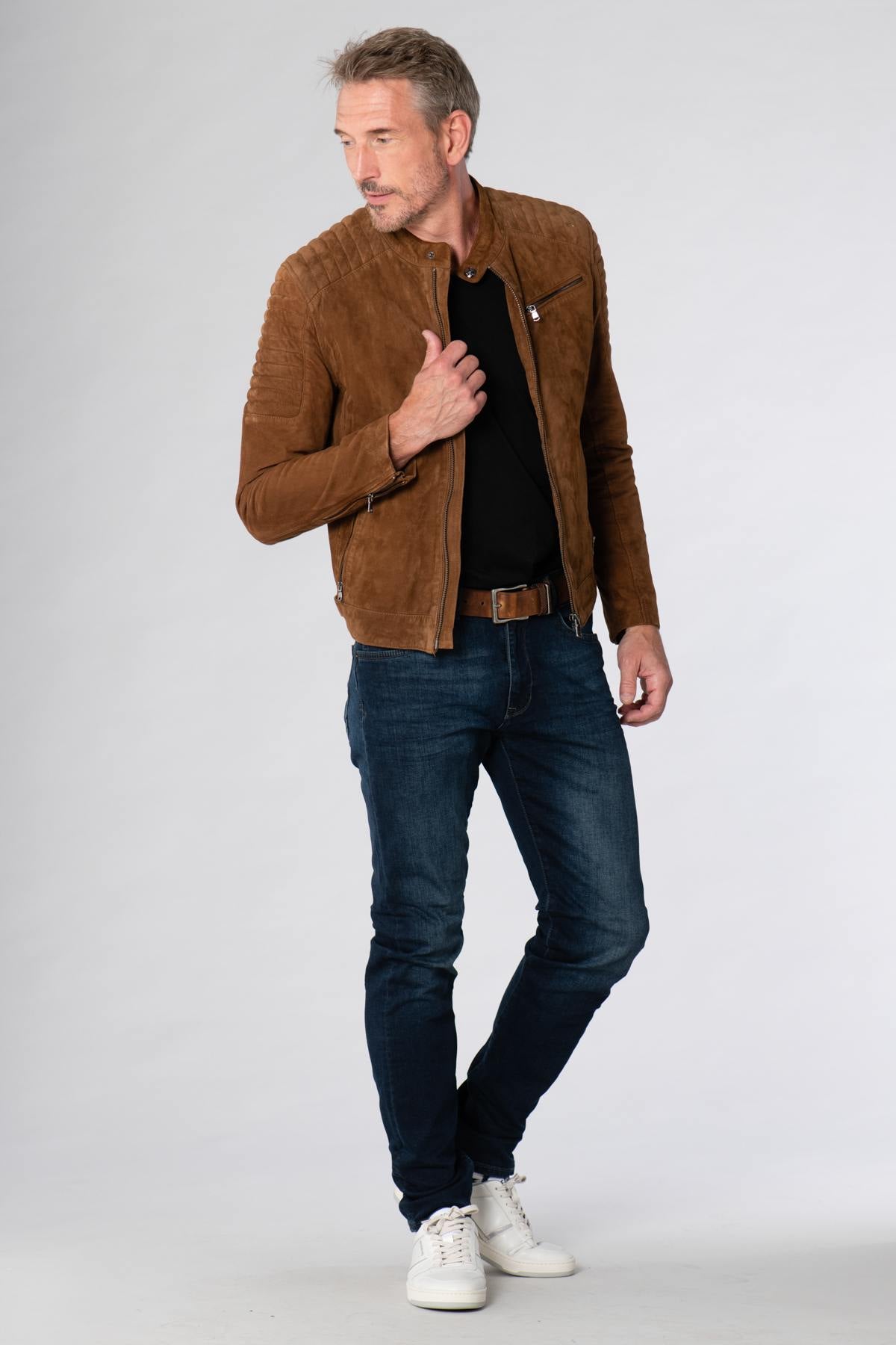 Light brown suede-look leather jacket - Image n°2