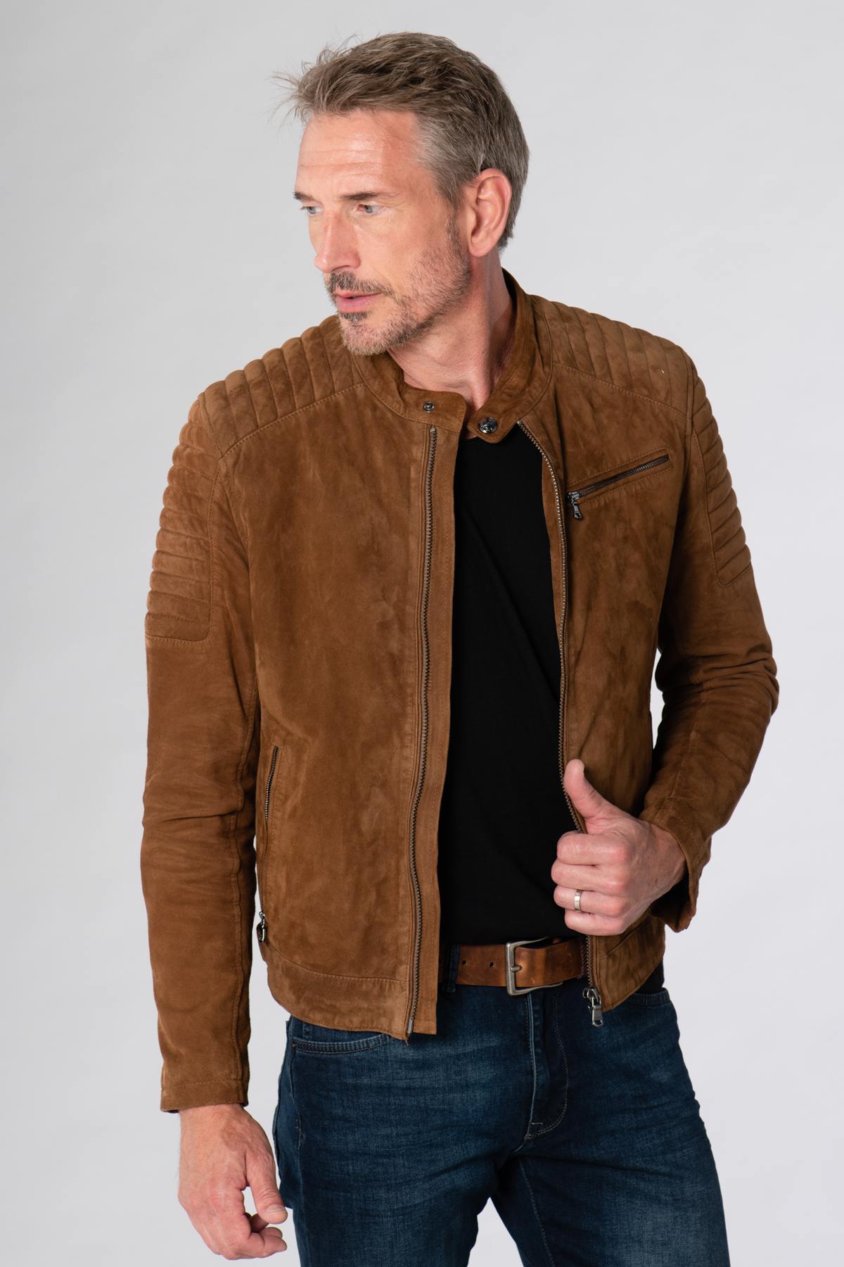 Light brown suede-look leather jacket - Image n°3