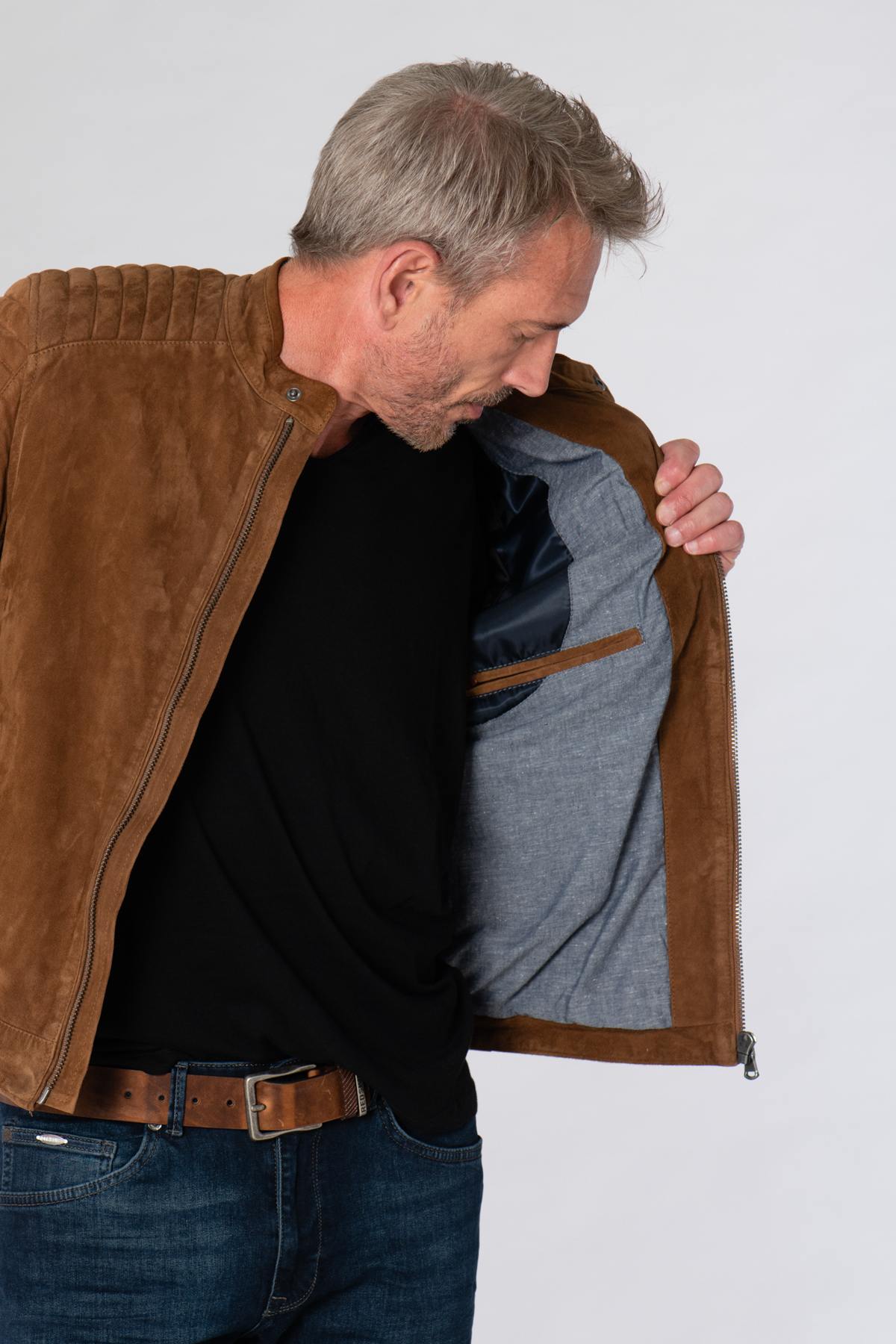 Light brown suede-look leather jacket - Image n°4