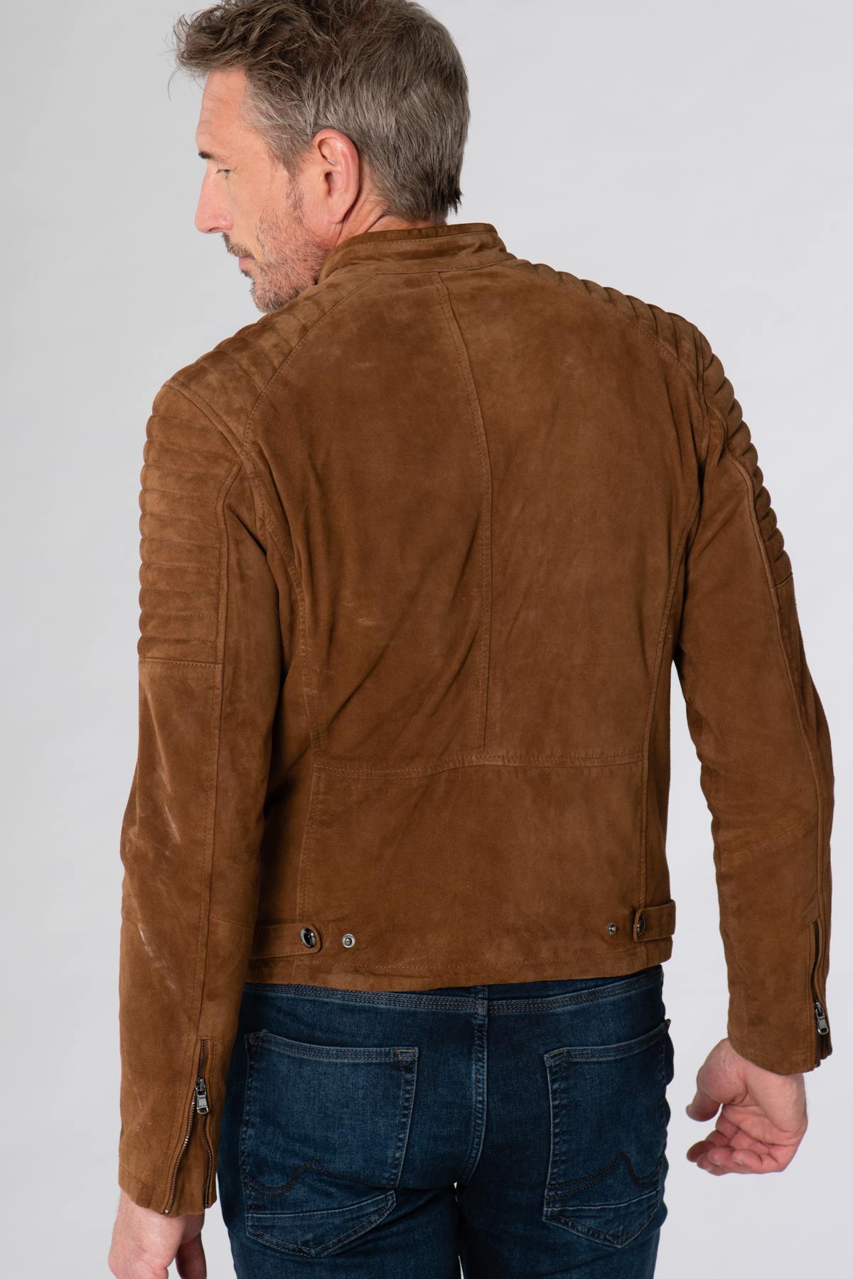 Light brown suede-look leather jacket - Image n°5