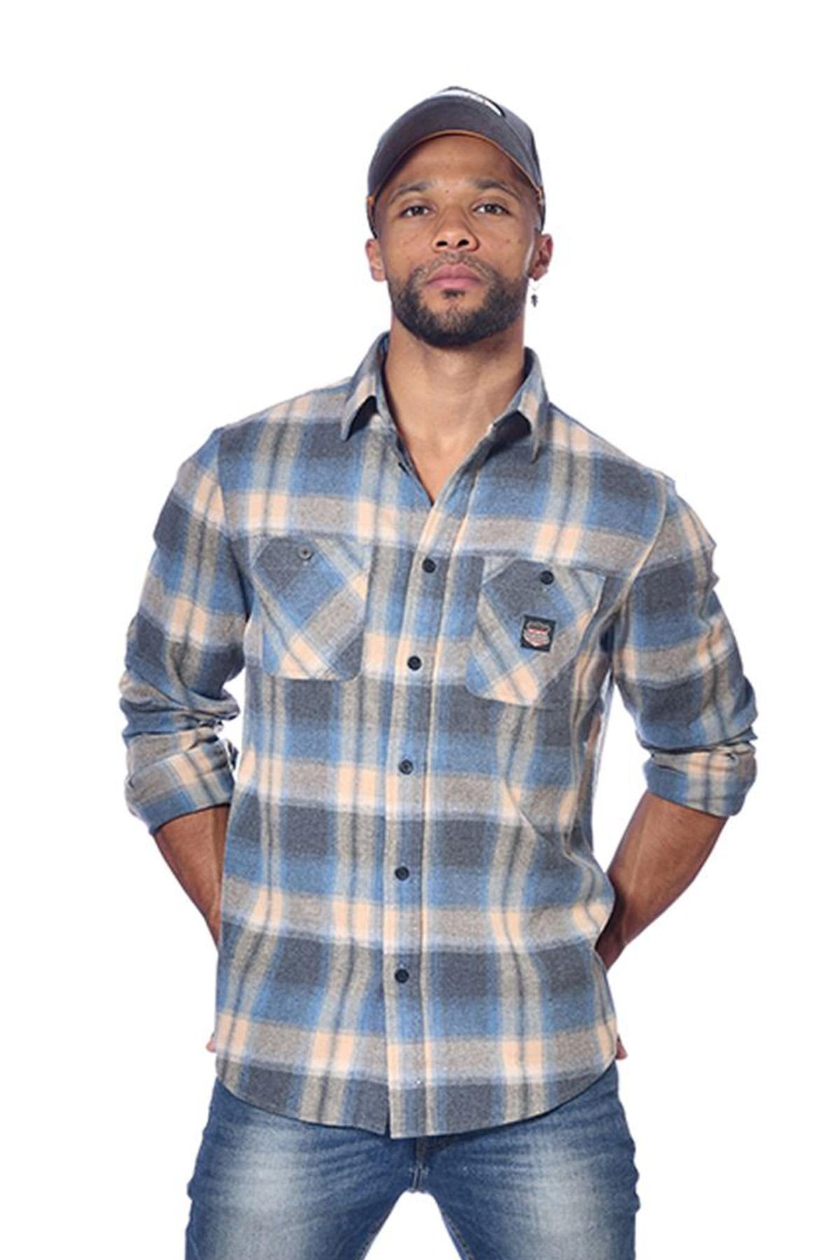 Blue checked shirt with chest pockets - Image n°1