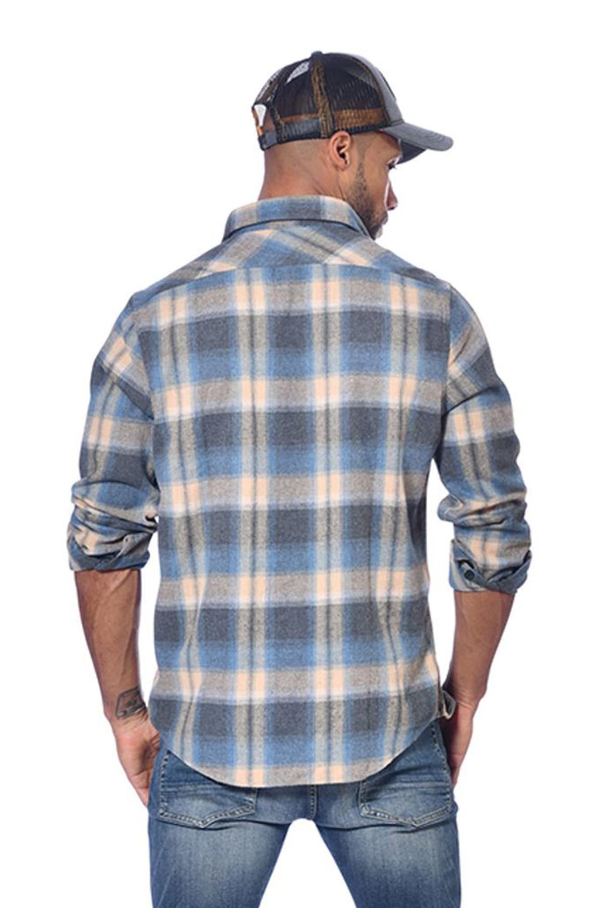 Blue checked shirt with chest pockets - Image n°2